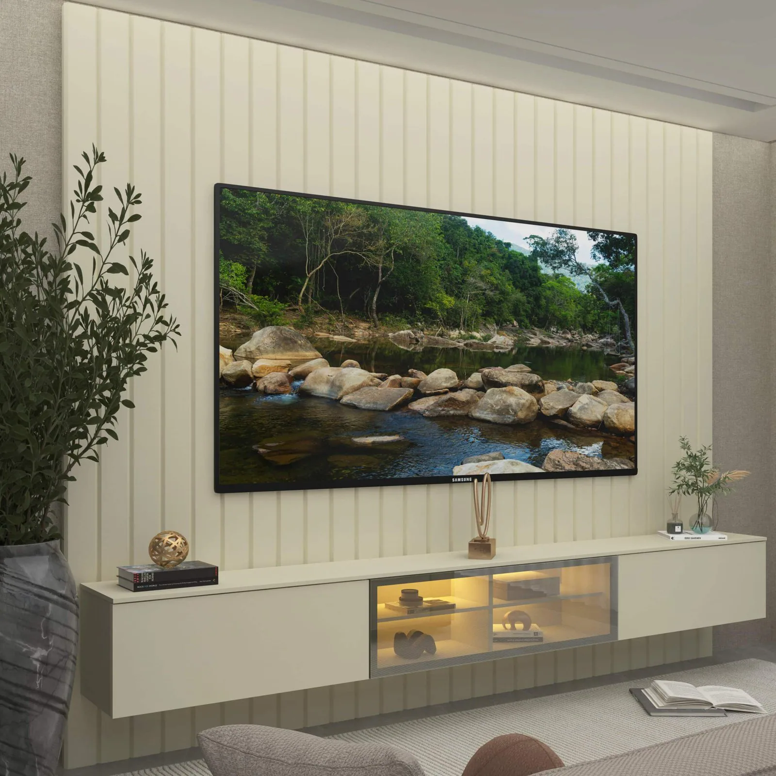 Home Suspenso até 85″ Majestade 230 Off White com Nicho Luminare Off White – GELIUS
