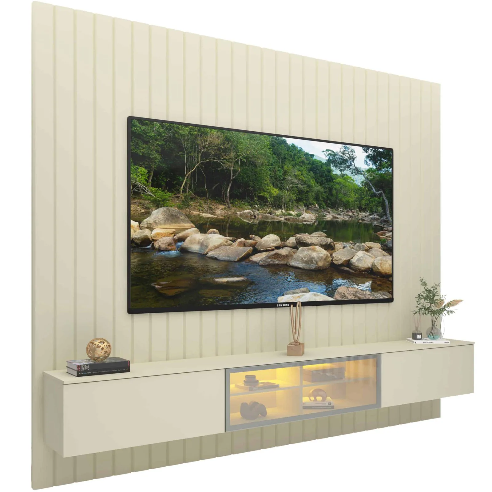 Home Suspenso até 85″ Majestade 230 Off White com Nicho Luminare Off White – GELIUS