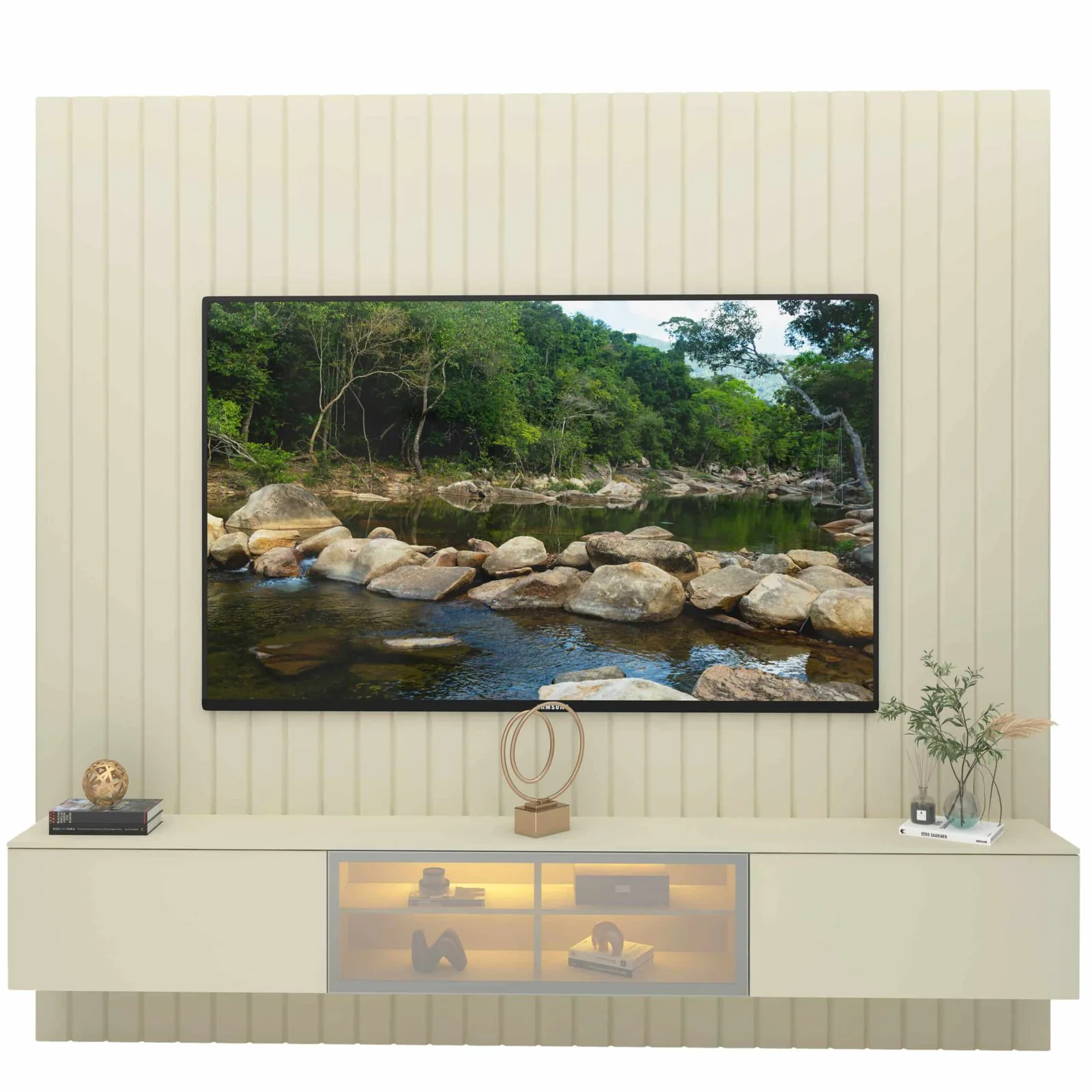 Home Suspenso até 85″ Majestade 230 Off White com Nicho Luminare Off White – GELIUS