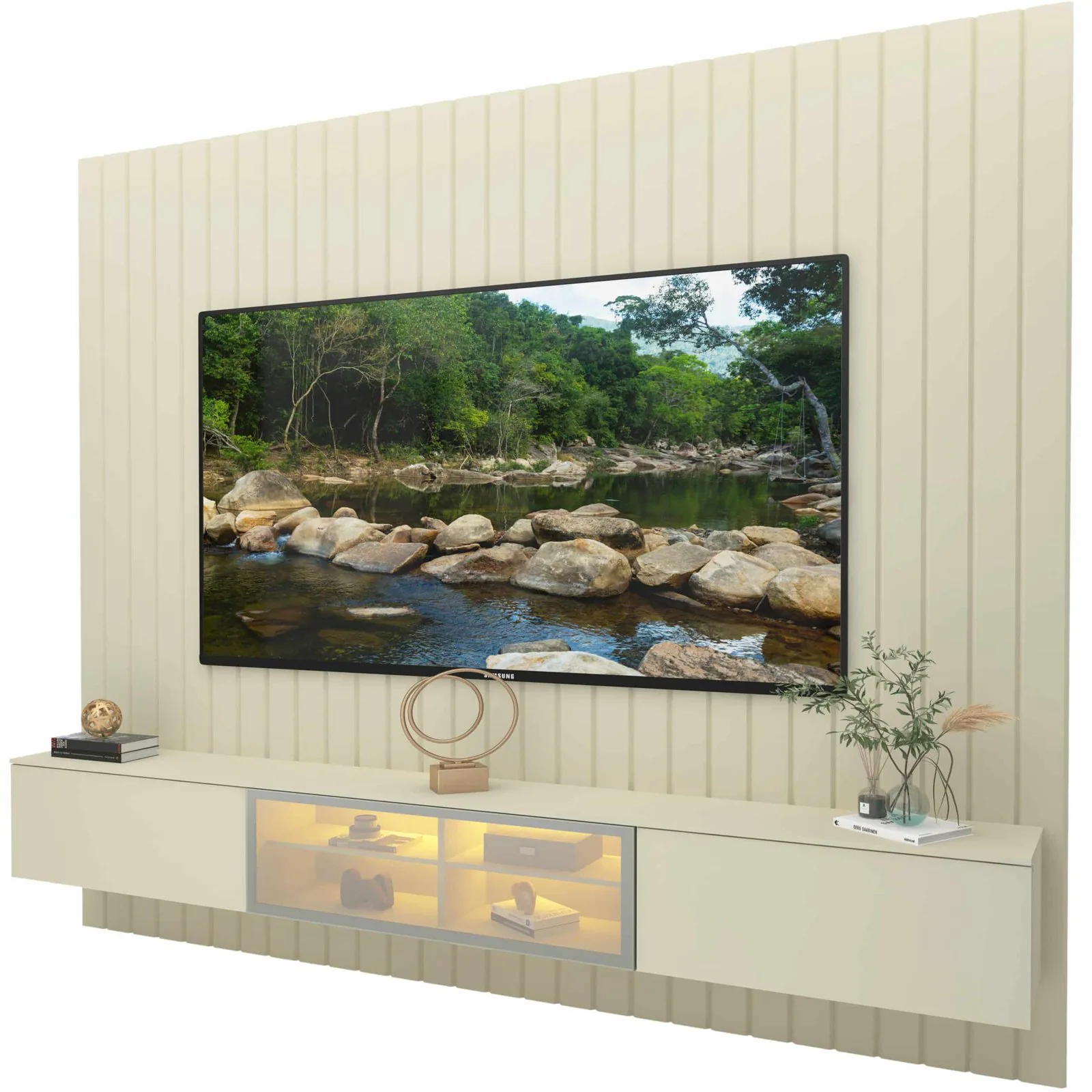 Home Suspenso até 85″ Majestade 230 Off White com Nicho Luminare Off White – GELIUS