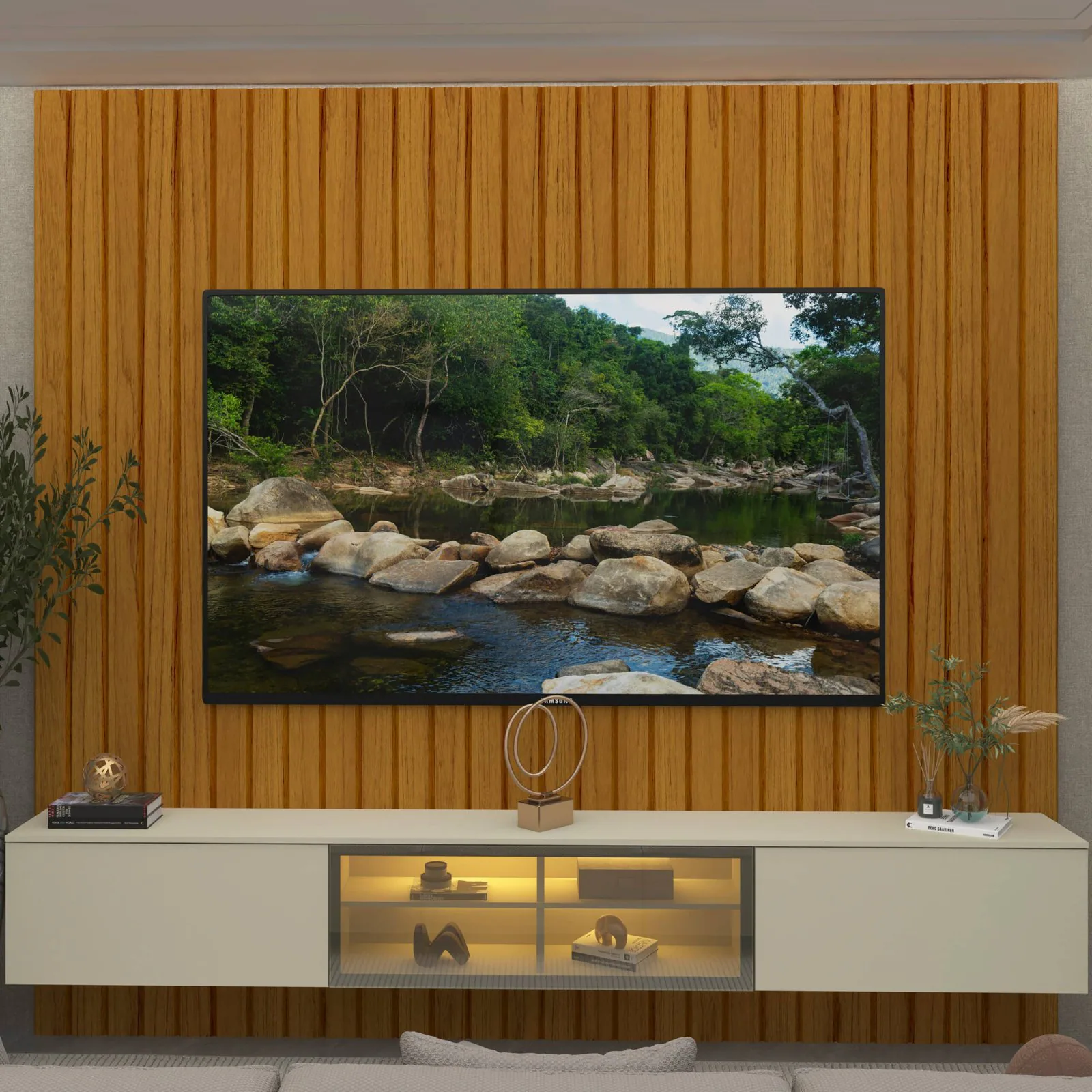 Home Suspenso até 85″ Majestade 230 Naturale com Nicho Luminare Off White – GELIUS