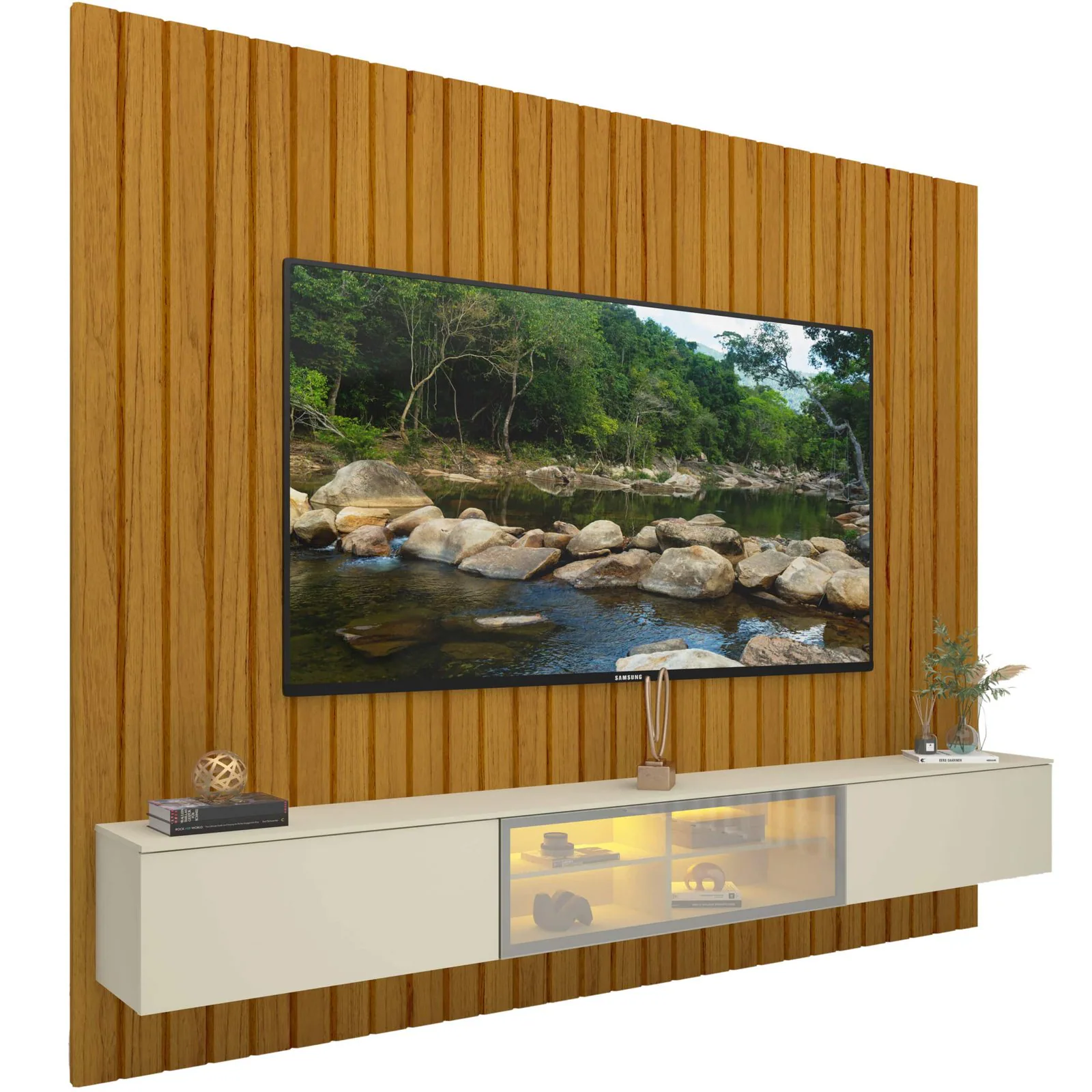 Home Suspenso até 85″ Majestade 230 Naturale com Nicho Luminare Off White – GELIUS