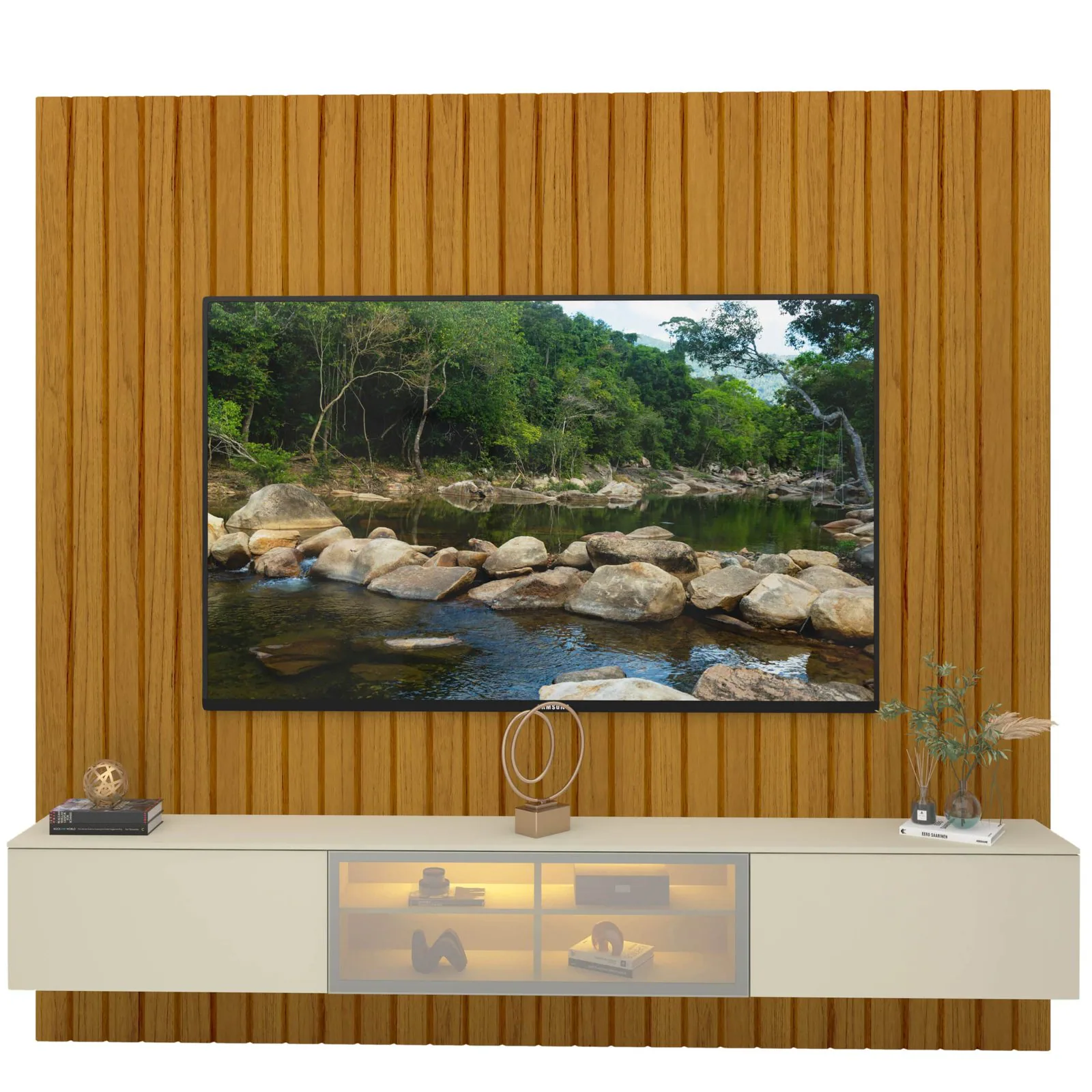 Home Suspenso até 85″ Majestade 230 Naturale com Nicho Luminare Off White – GELIUS