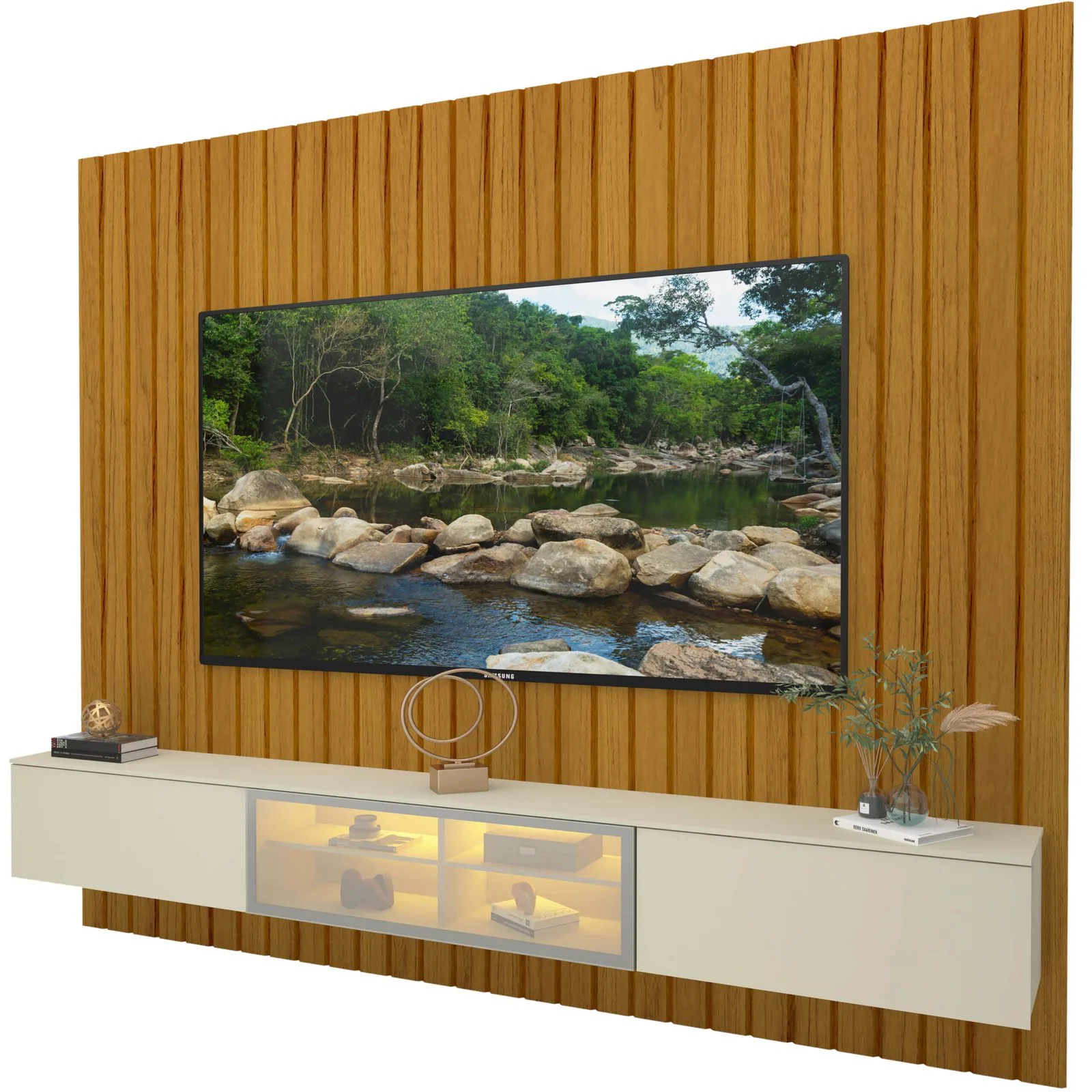 Home Suspenso até 85″ Majestade 230 Naturale com Nicho Luminare Off White – GELIUS