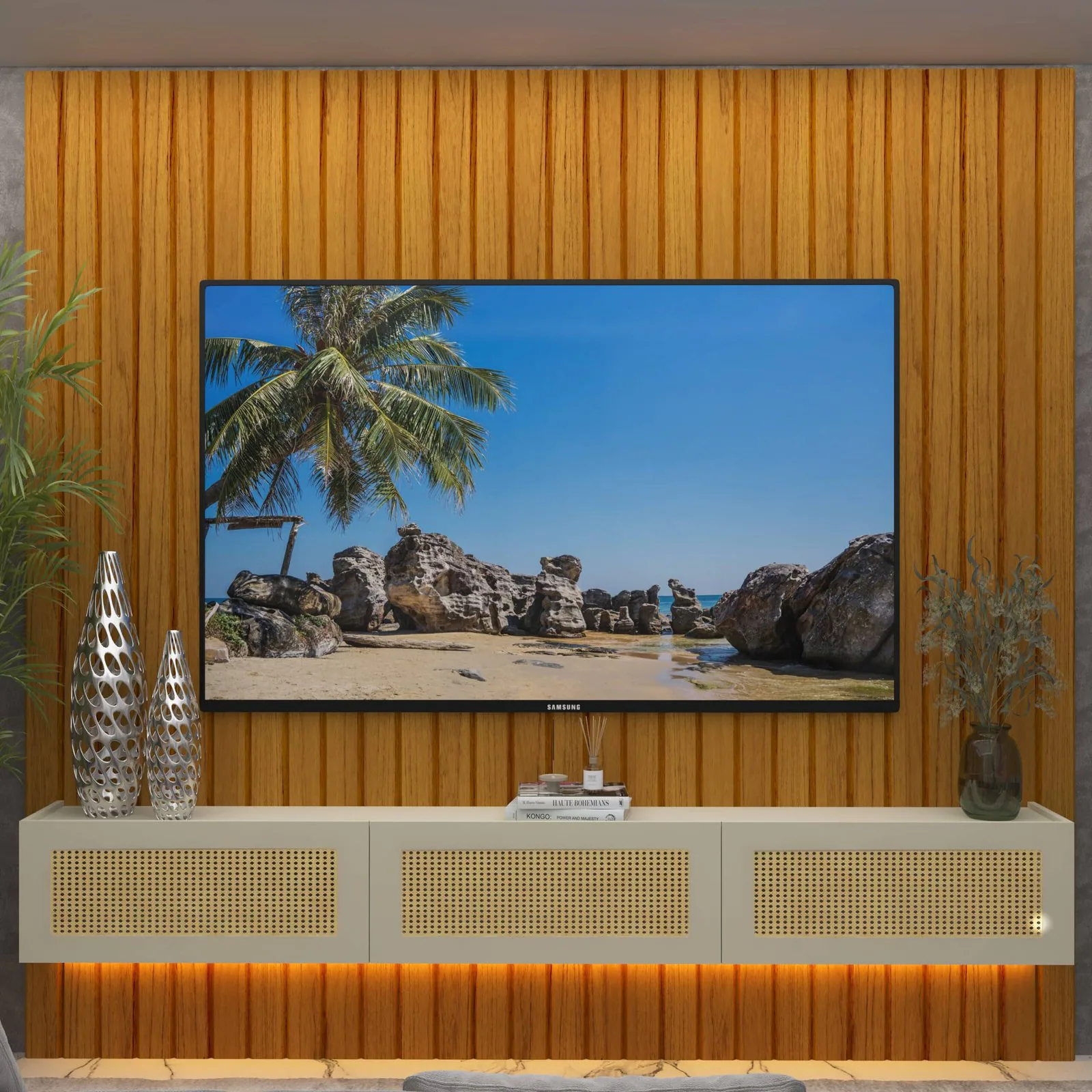 Home Suspenso até 85″ Majestade 230 Naturale com Nicho Native Off White – GELIUS