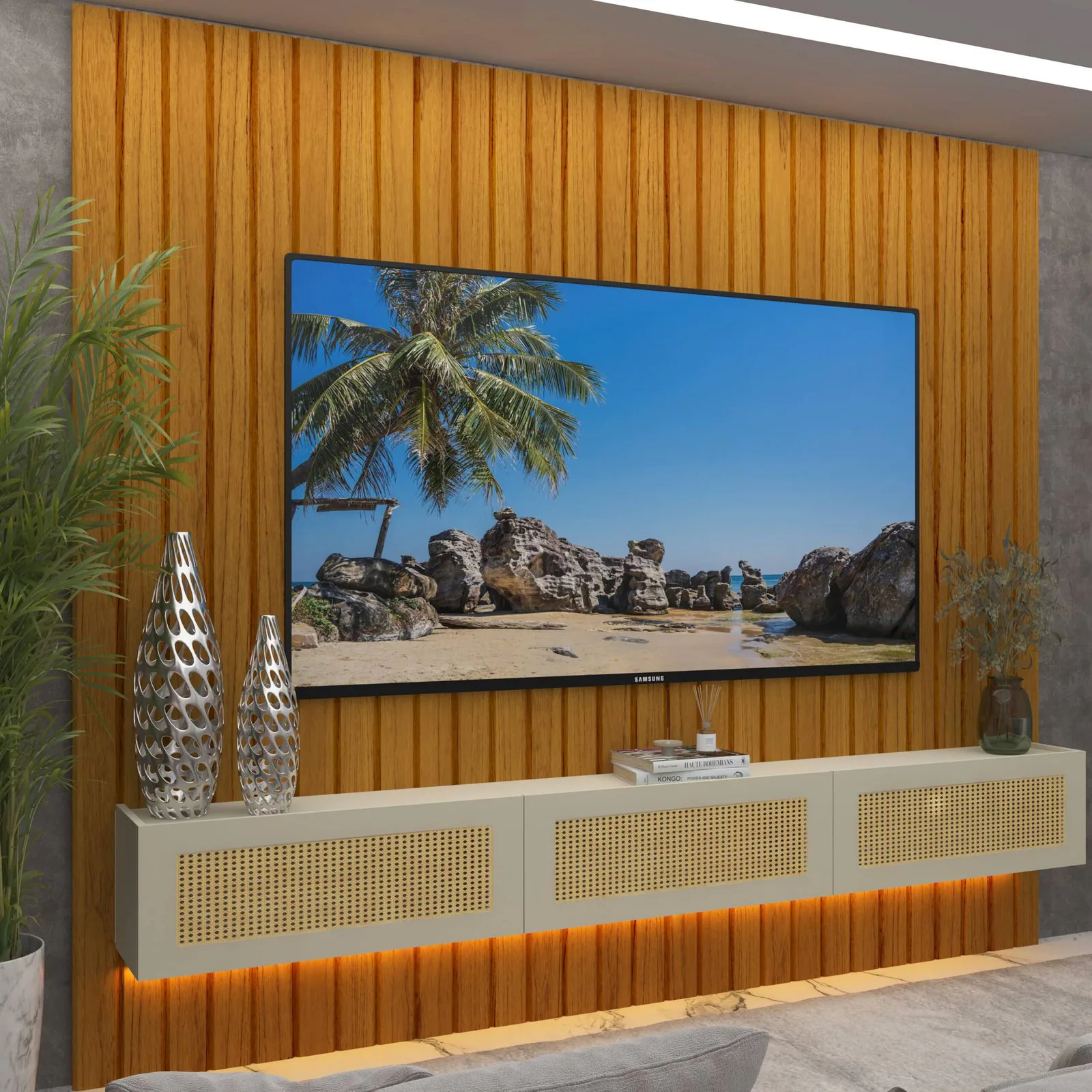 Home Suspenso até 85″ Majestade 230 Naturale com Nicho Native Off White – GELIUS