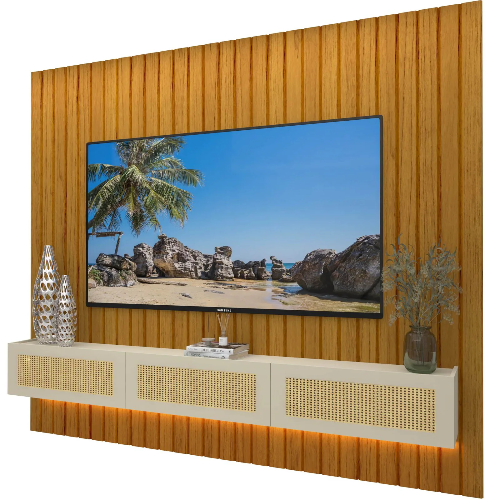 Home Suspenso até 85″ Majestade 230 Naturale com Nicho Native Off White – GELIUS