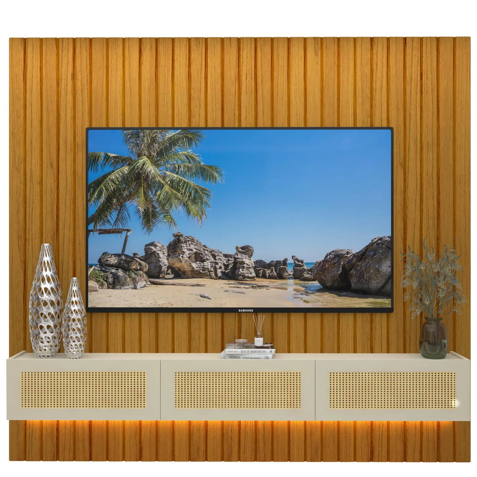 Home Suspenso até 85″ Majestade 230 Naturale com Nicho Native Off White – GELIUS