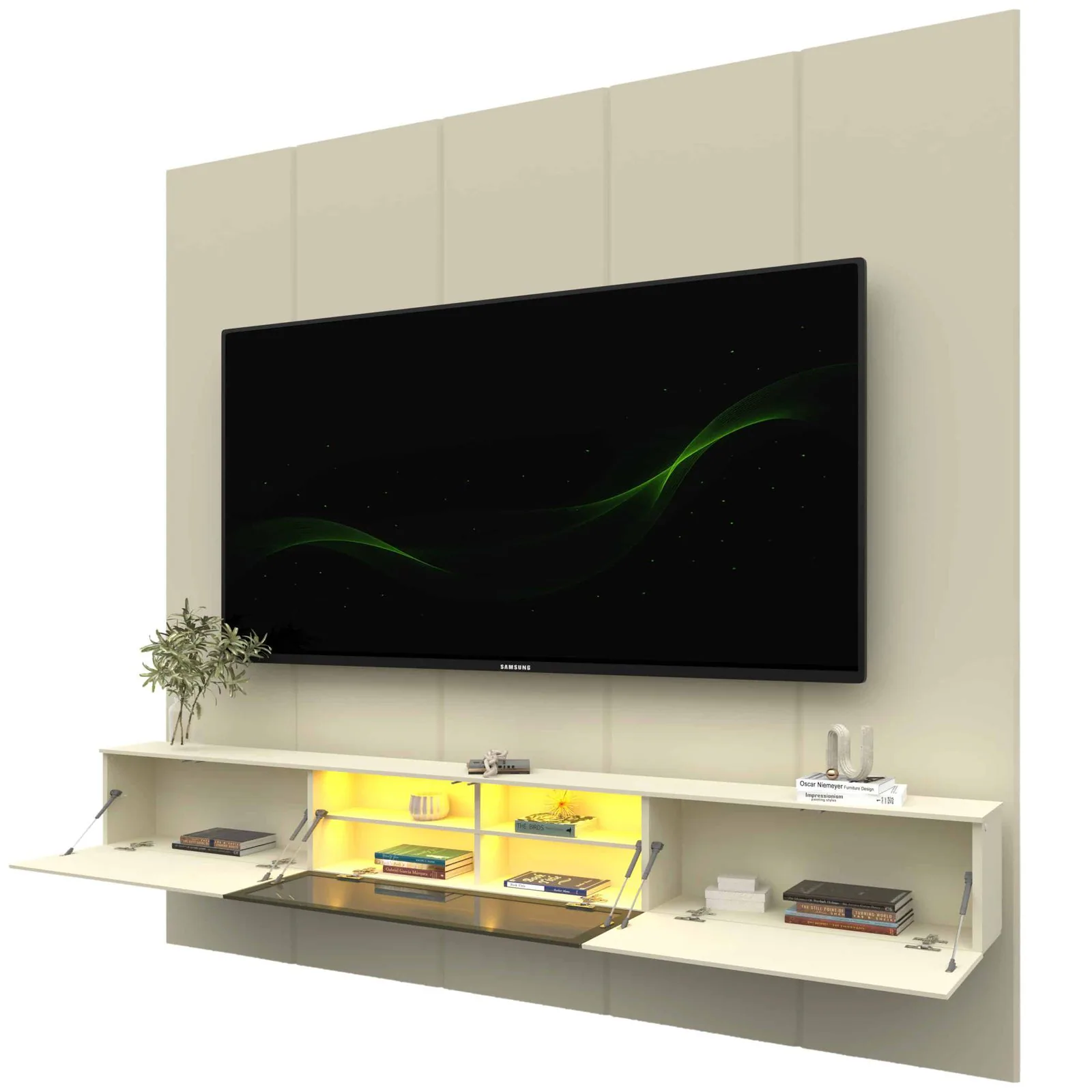Home Suspenso até 85″ Realce 2,225 m Off White com Nicho Luminare Off White – GELIUS