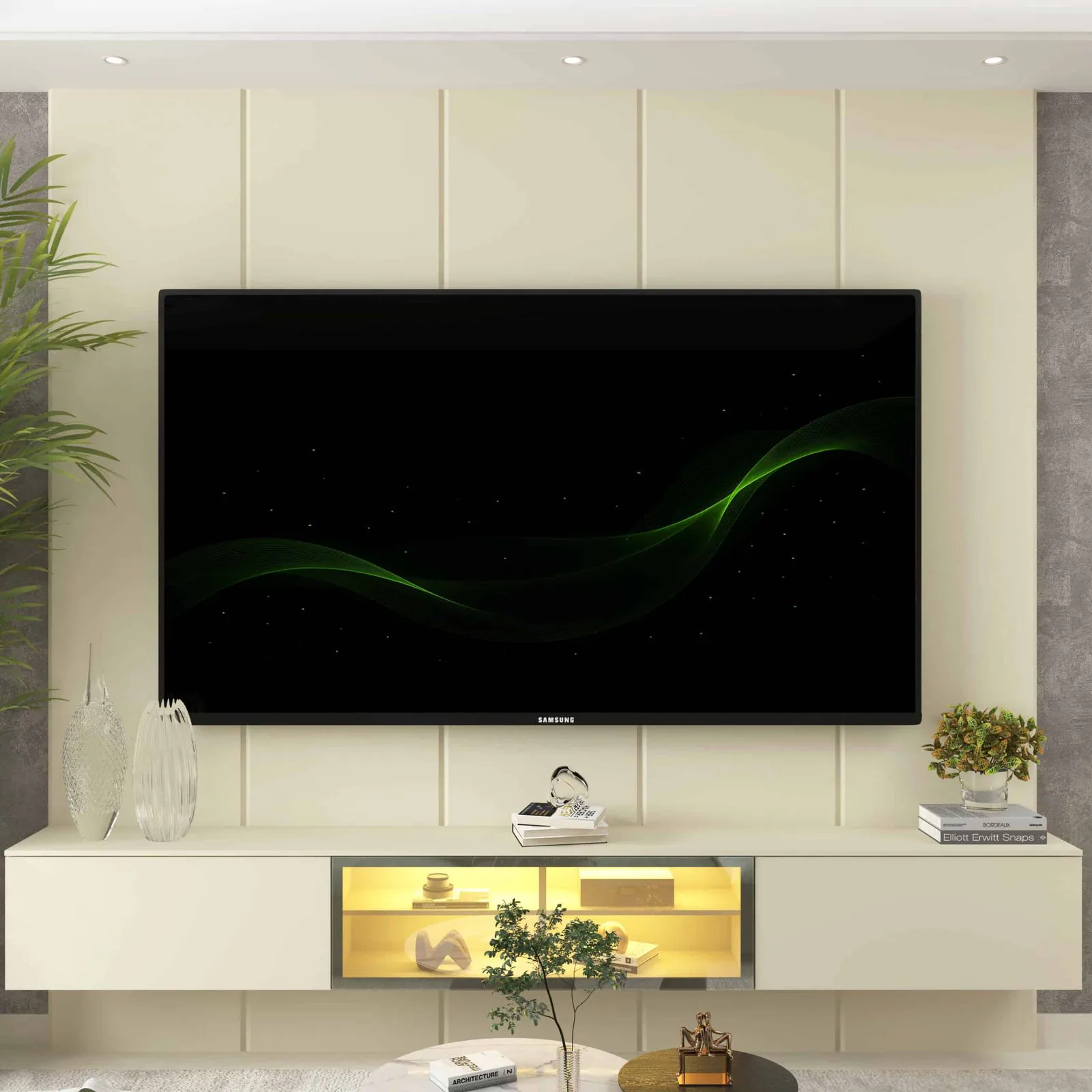 Home Suspenso até 85″ Realce 2,225 m Off White com Nicho Luminare Off White – GELIUS