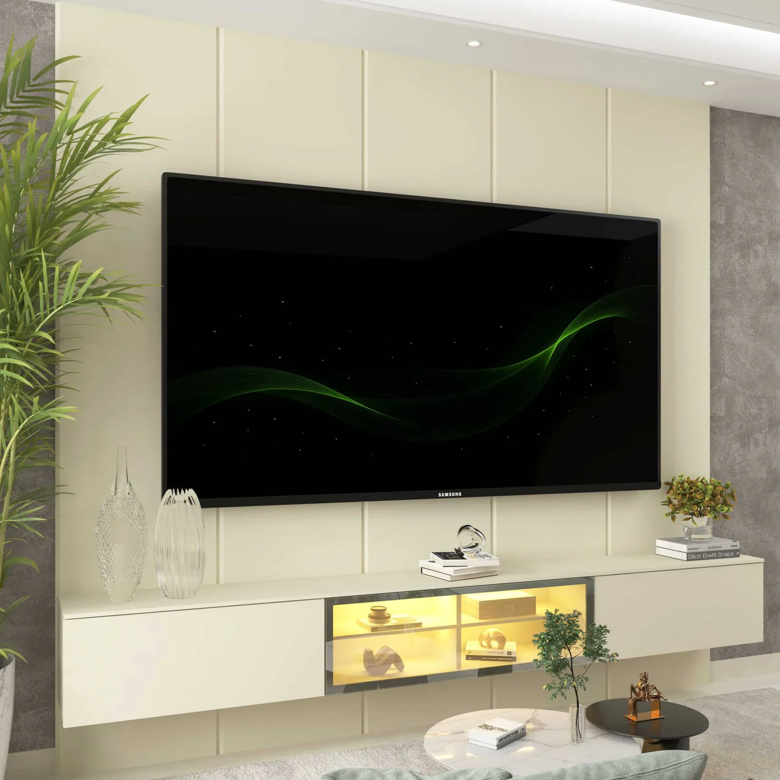 Home Suspenso até 85″ Realce 2,225 m Off White com Nicho Luminare Off White – GELIUS