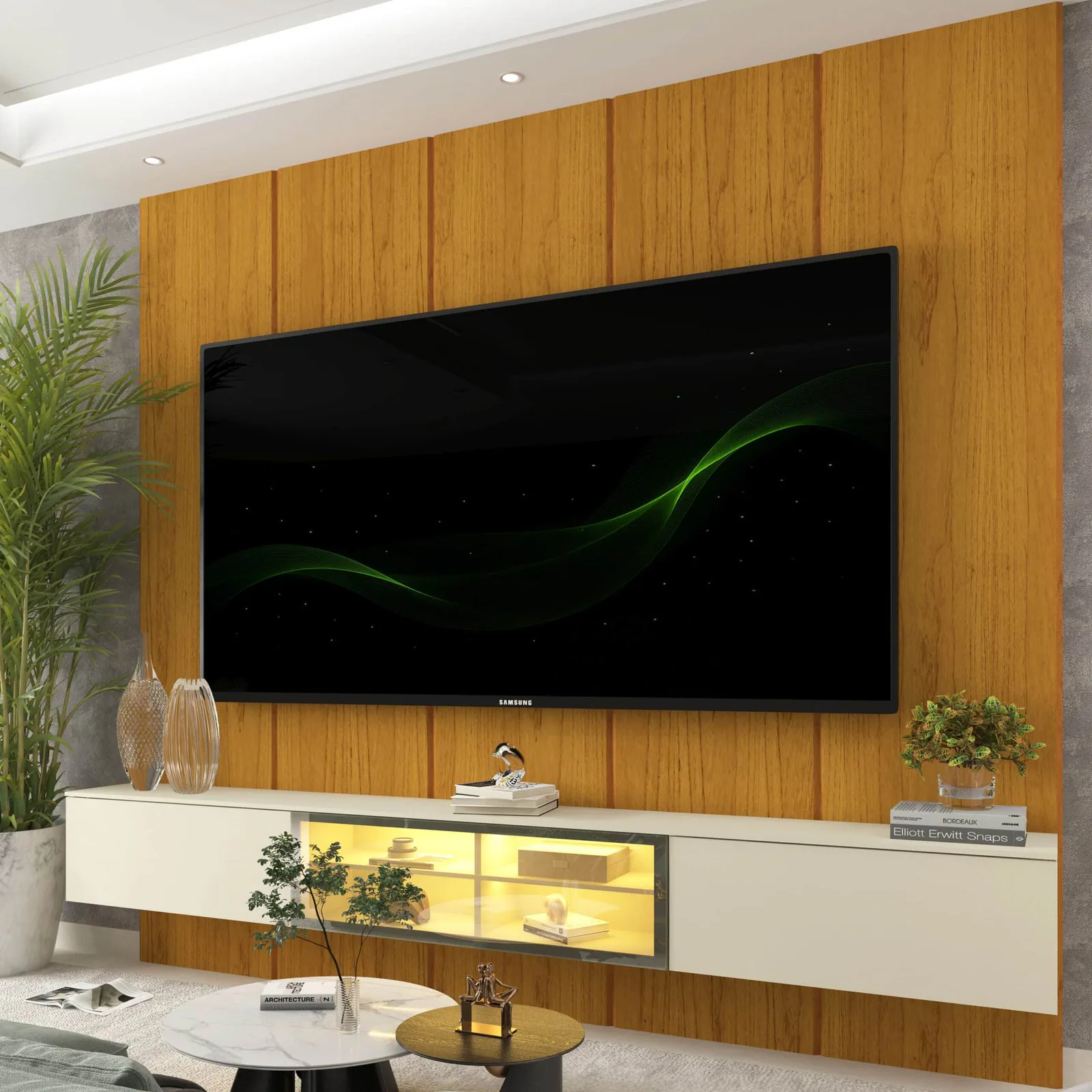 Home Suspenso até 85″ Realce 2,225 m Naturale com Nicho Luminare Off White – GELIUS