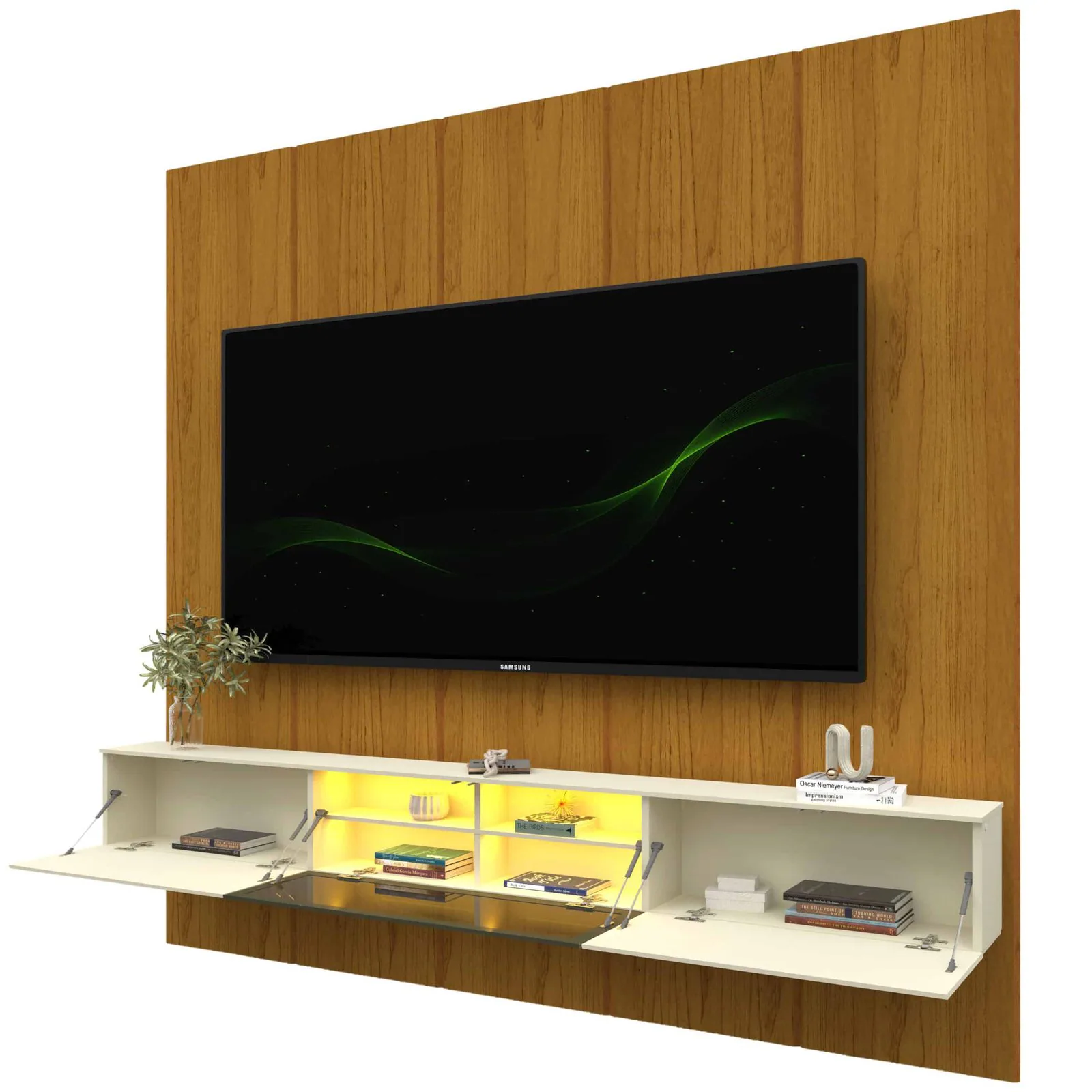 Home Suspenso até 85″ Realce 2,225 m Naturale com Nicho Luminare Off White – GELIUS