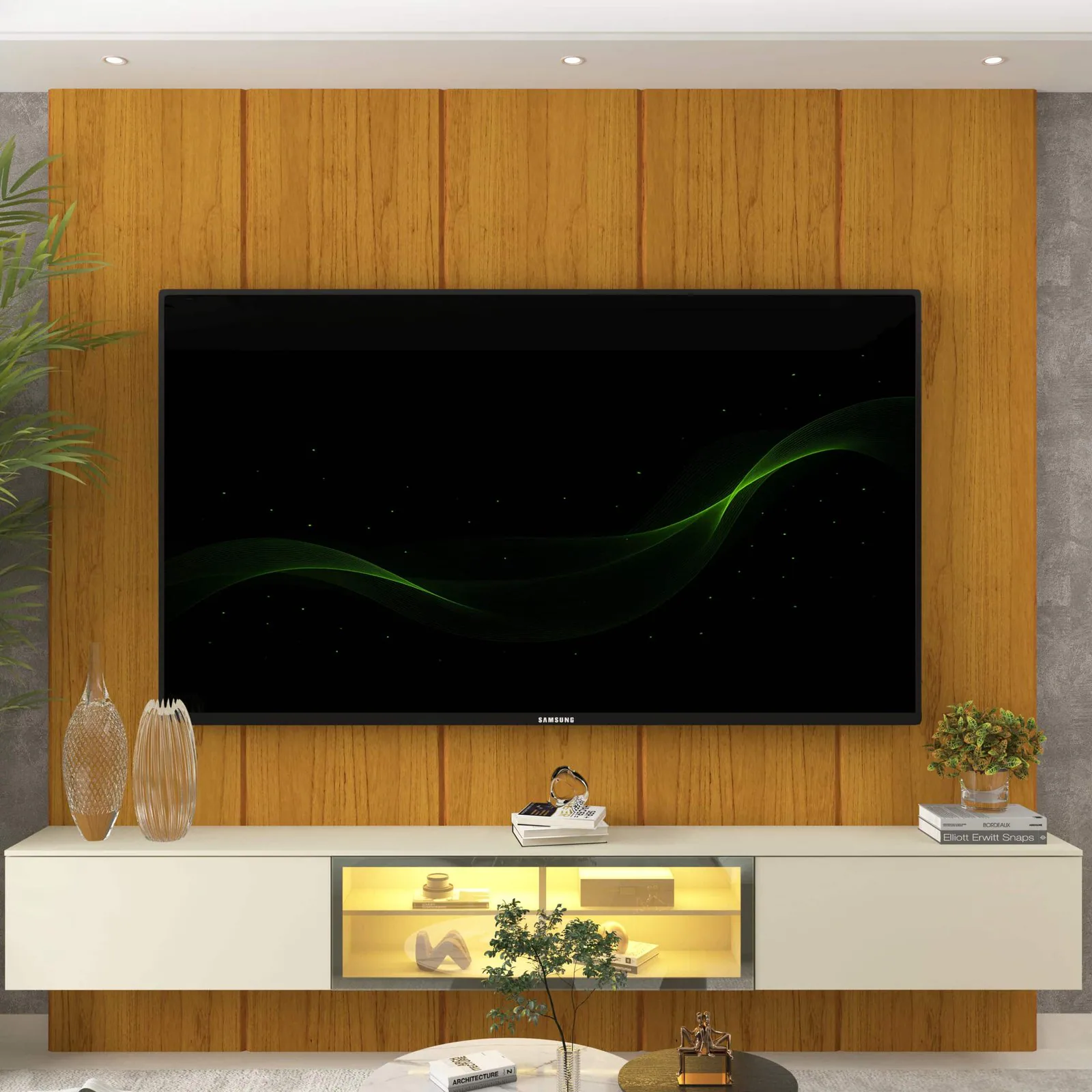 Home Suspenso até 85″ Realce 2,225 m Naturale com Nicho Luminare Off White – GELIUS