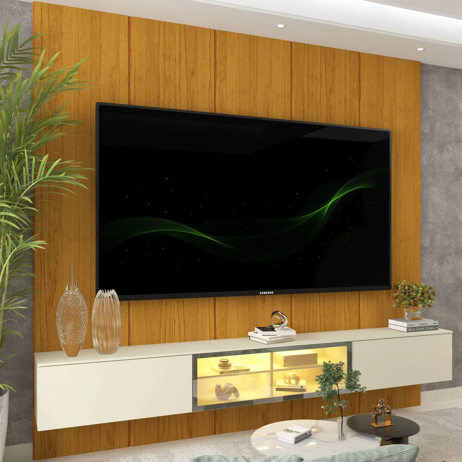 Home Suspenso até 85″ Realce 2,225 m Naturale com Nicho Luminare Off White – GELIUS