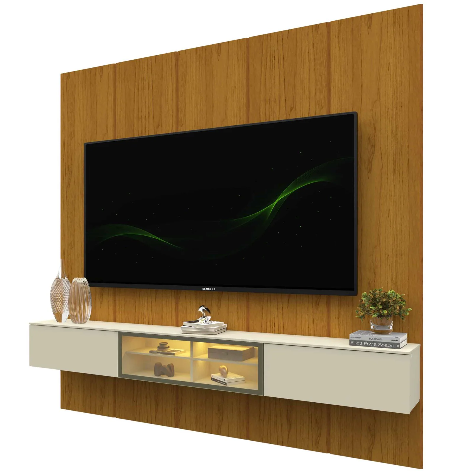 Home Suspenso até 85″ Realce 2,225 m Naturale com Nicho Luminare Off White – GELIUS