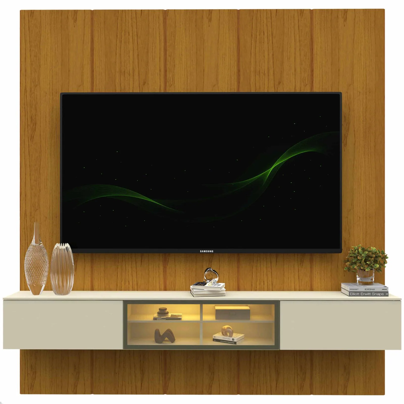 Home Suspenso até 85″ Realce 2,225 m Naturale com Nicho Luminare Off White – GELIUS