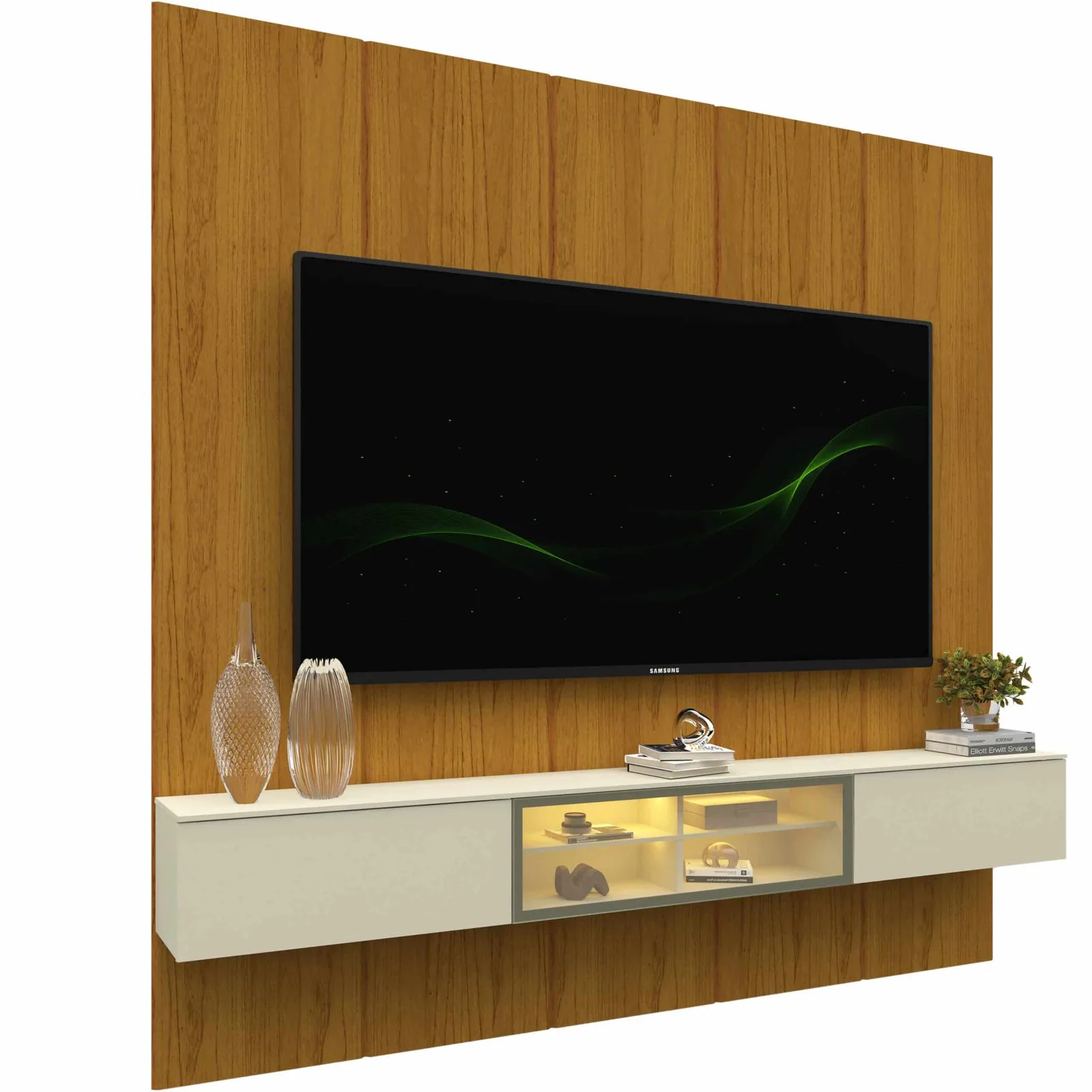 Home Suspenso até 85″ Realce 2,225 m Naturale com Nicho Luminare Off White – GELIUS