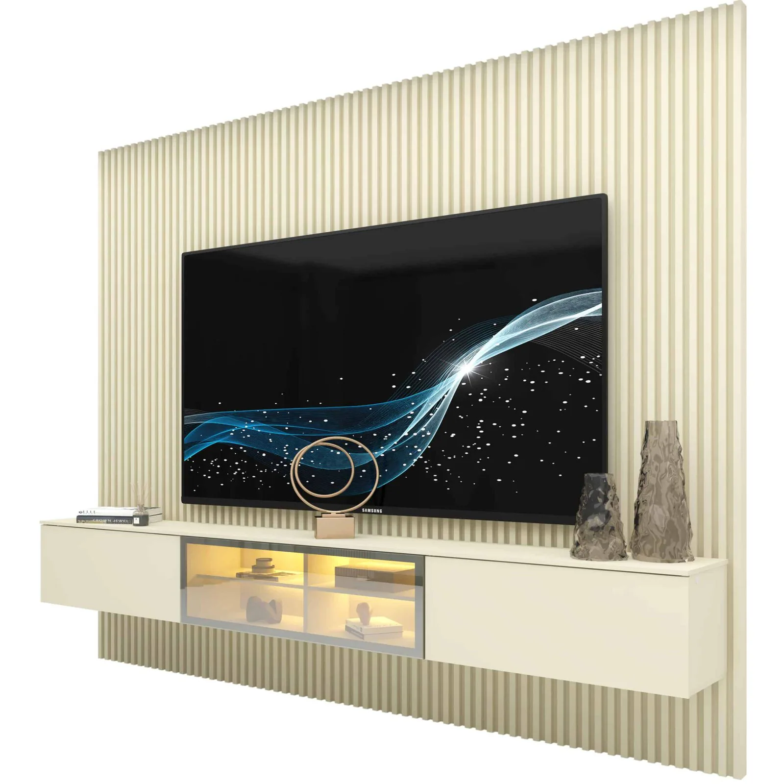 Home Suspenso até 85″ Supremo Ripado 218 Off White com Nicho Luminare Off White – GELIUS