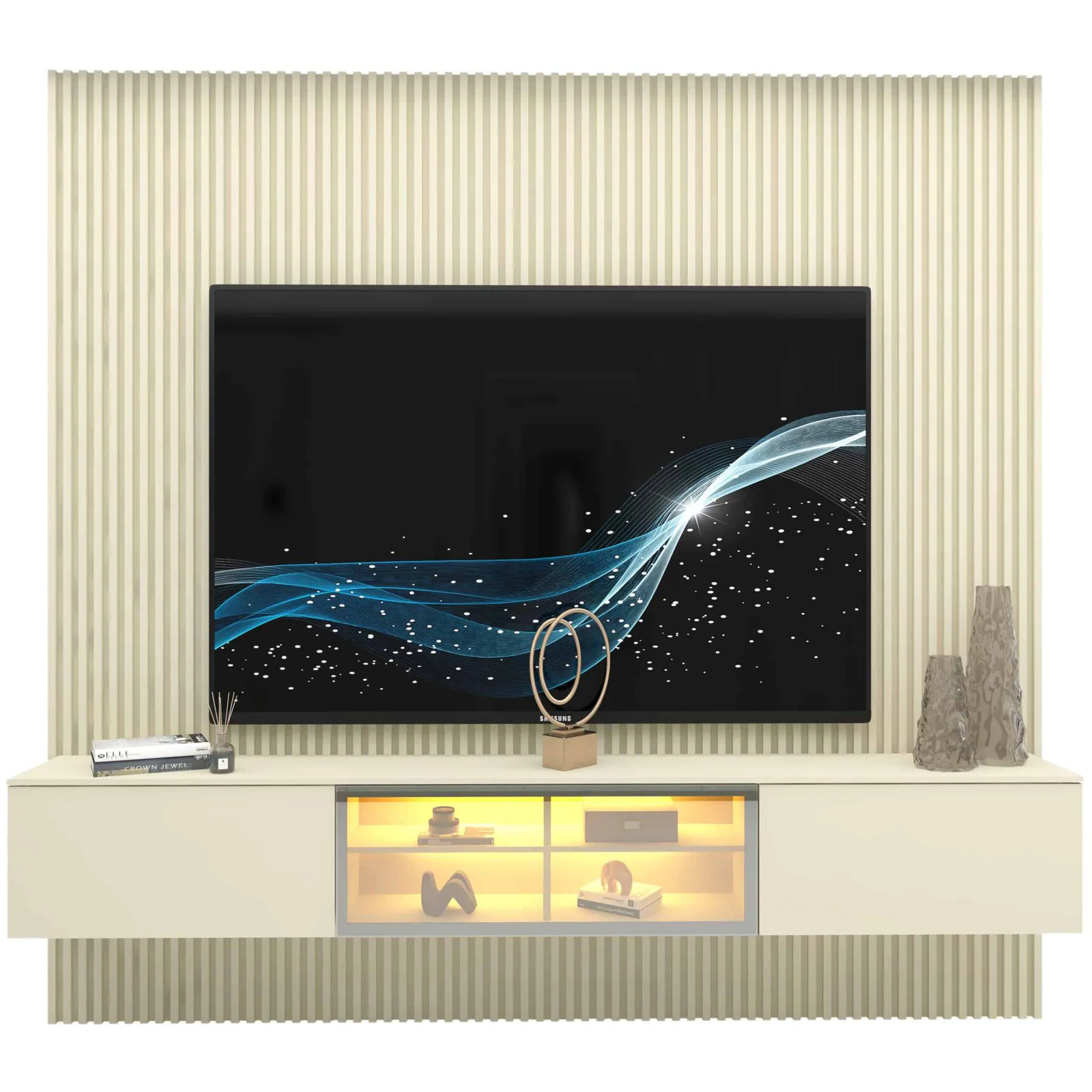 Home Suspenso até 85″ Supremo Ripado 218 Off White com Nicho Luminare Off White – GELIUS