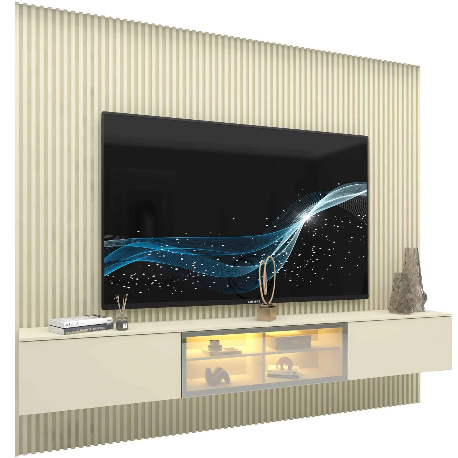 Home Suspenso até 85″ Supremo Ripado 218 Off White com Nicho Luminare Off White – GELIUS