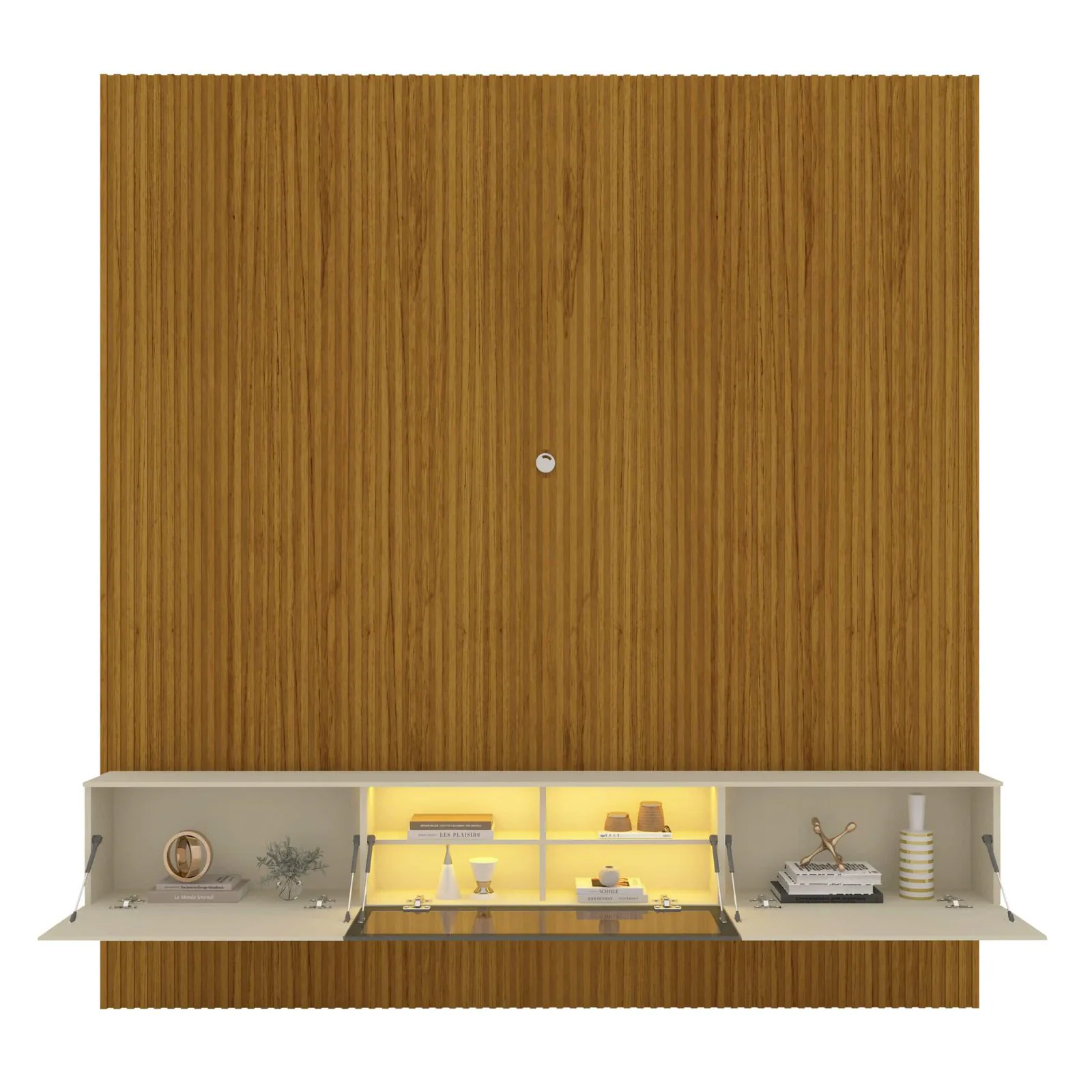 Home Suspenso até 85″ Supremo Ripado 218 Naturale com Nicho Luminare Off White – GELIUS