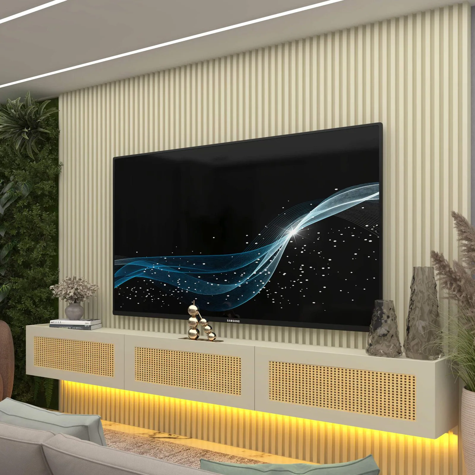 Home Suspenso até 85″ Supremo Ripado 218 Off White com Nicho Native Off White – GELIUS
