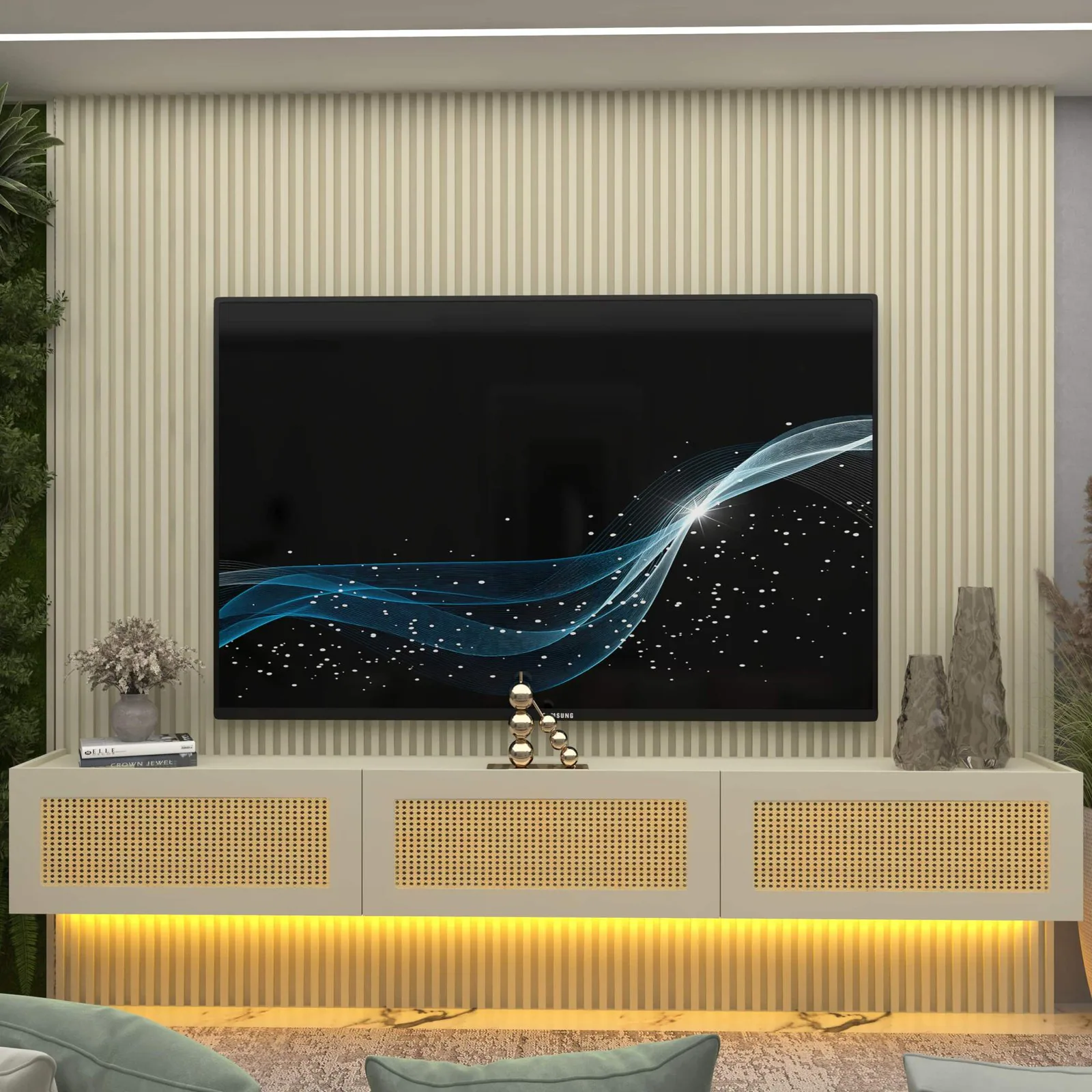 Home Suspenso até 85″ Supremo Ripado 218 Off White com Nicho Native Off White – GELIUS