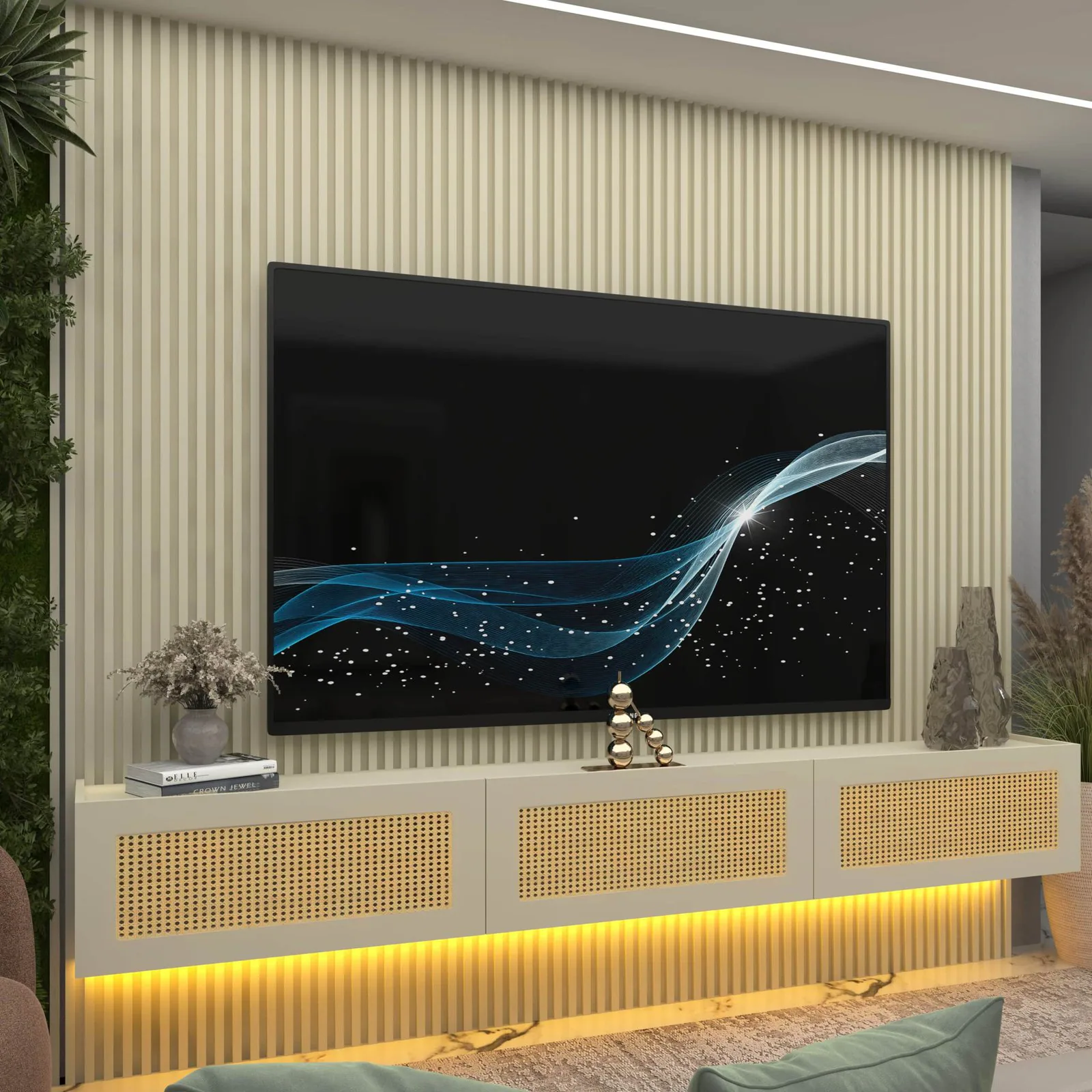 Home Suspenso até 85″ Supremo Ripado 218 Off White com Nicho Native Off White – GELIUS