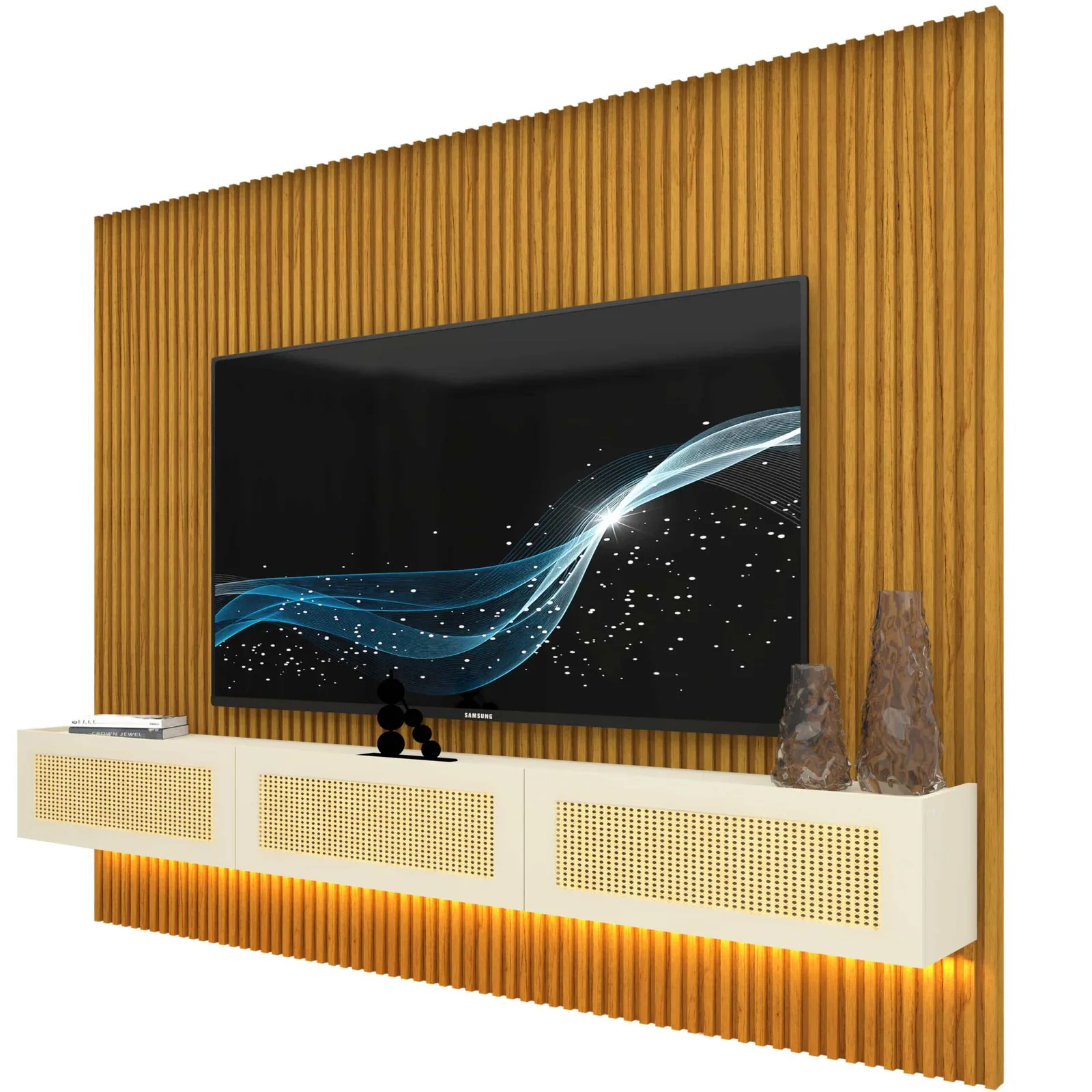 Home Suspenso até 85″ Supremo Ripado 218 Naturale com Nicho Native Off White – GELIUS