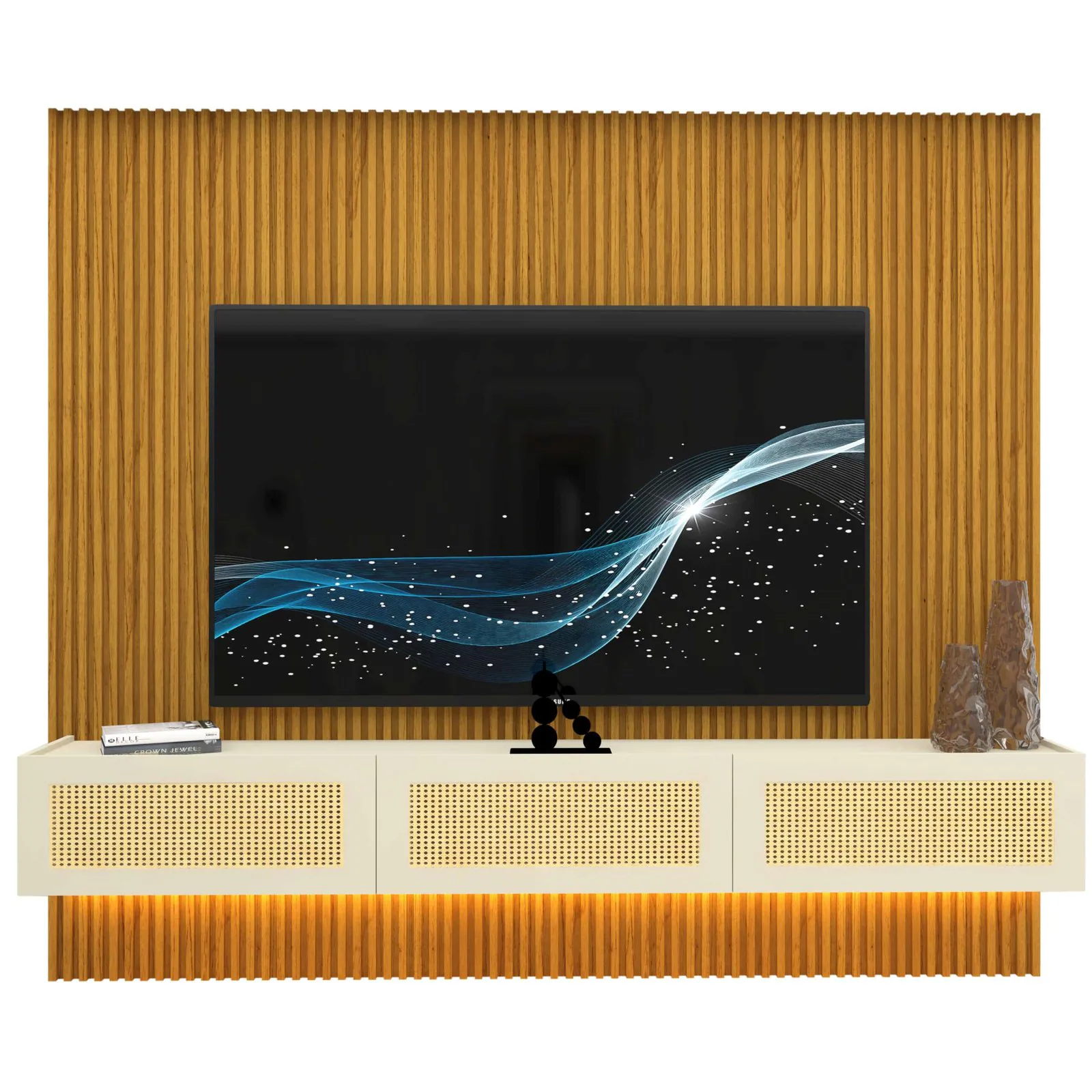 Home Suspenso até 85″ Supremo Ripado 218 Naturale com Nicho Native Off White – GELIUS