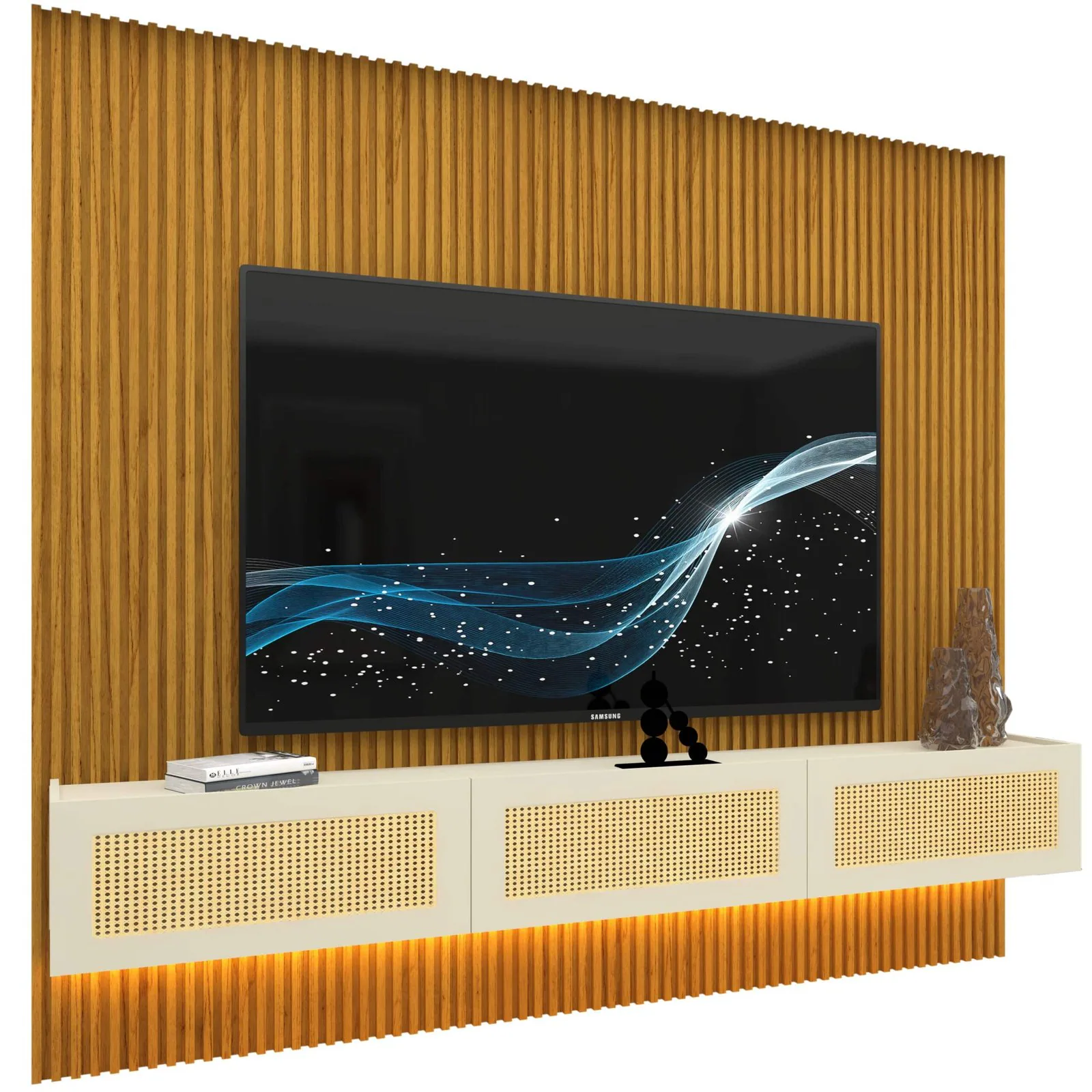 Home Suspenso até 85″ Supremo Ripado 218 Naturale com Nicho Native Off White – GELIUS