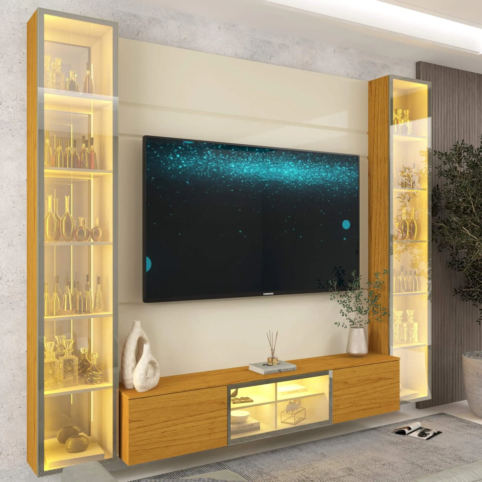 Home Suspenso até 85″ Luminare Reflecta com Duas Torres 230 Off White/Naturale – GELIUS