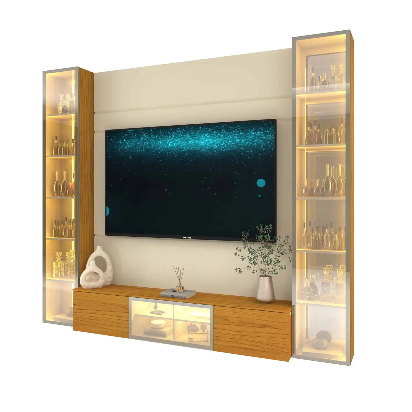 Home Suspenso até 85″ Luminare Reflecta com Duas Torres 230 Off White/Naturale – GELIUS