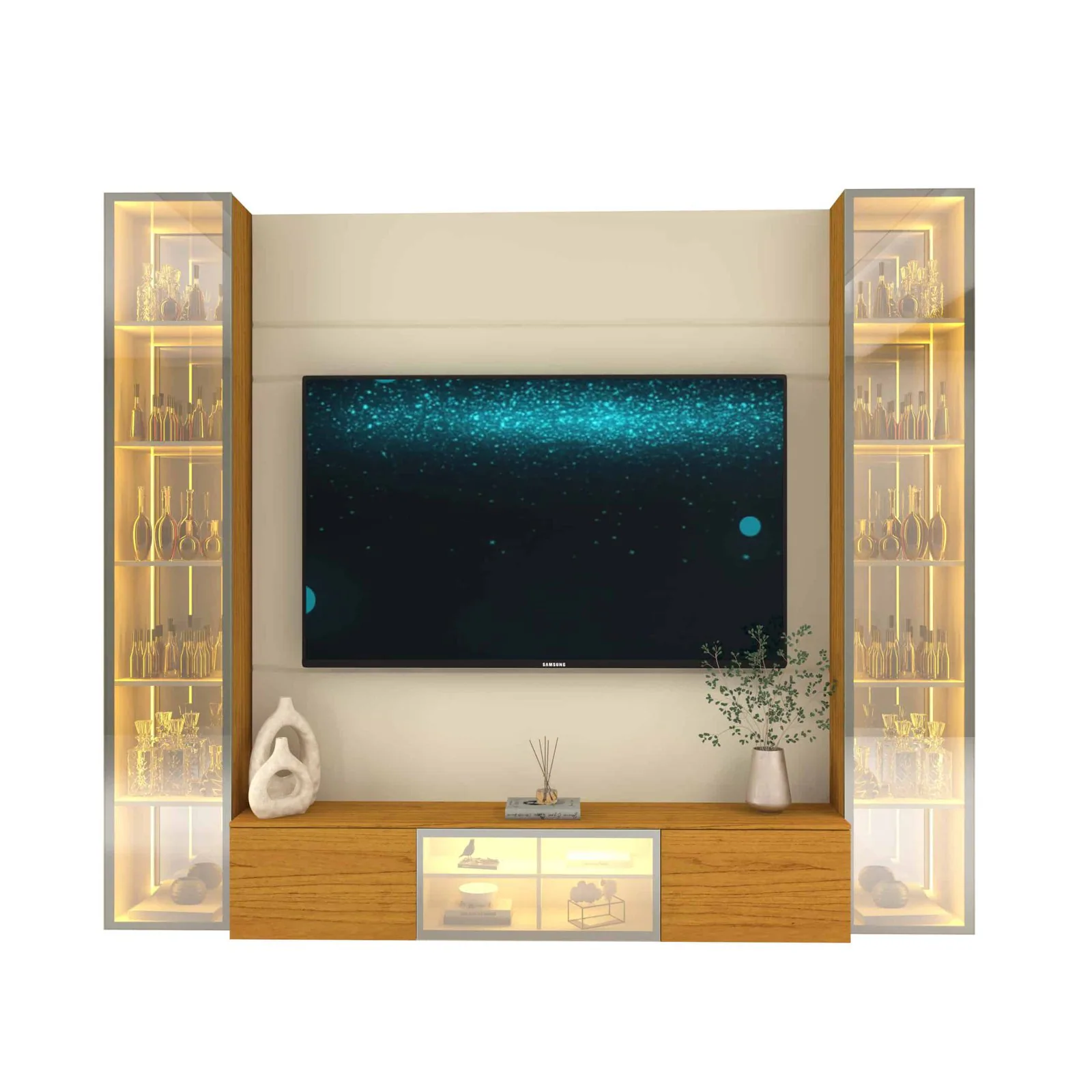 Home Suspenso até 85″ Luminare Reflecta com Duas Torres 230 Off White/Naturale – GELIUS