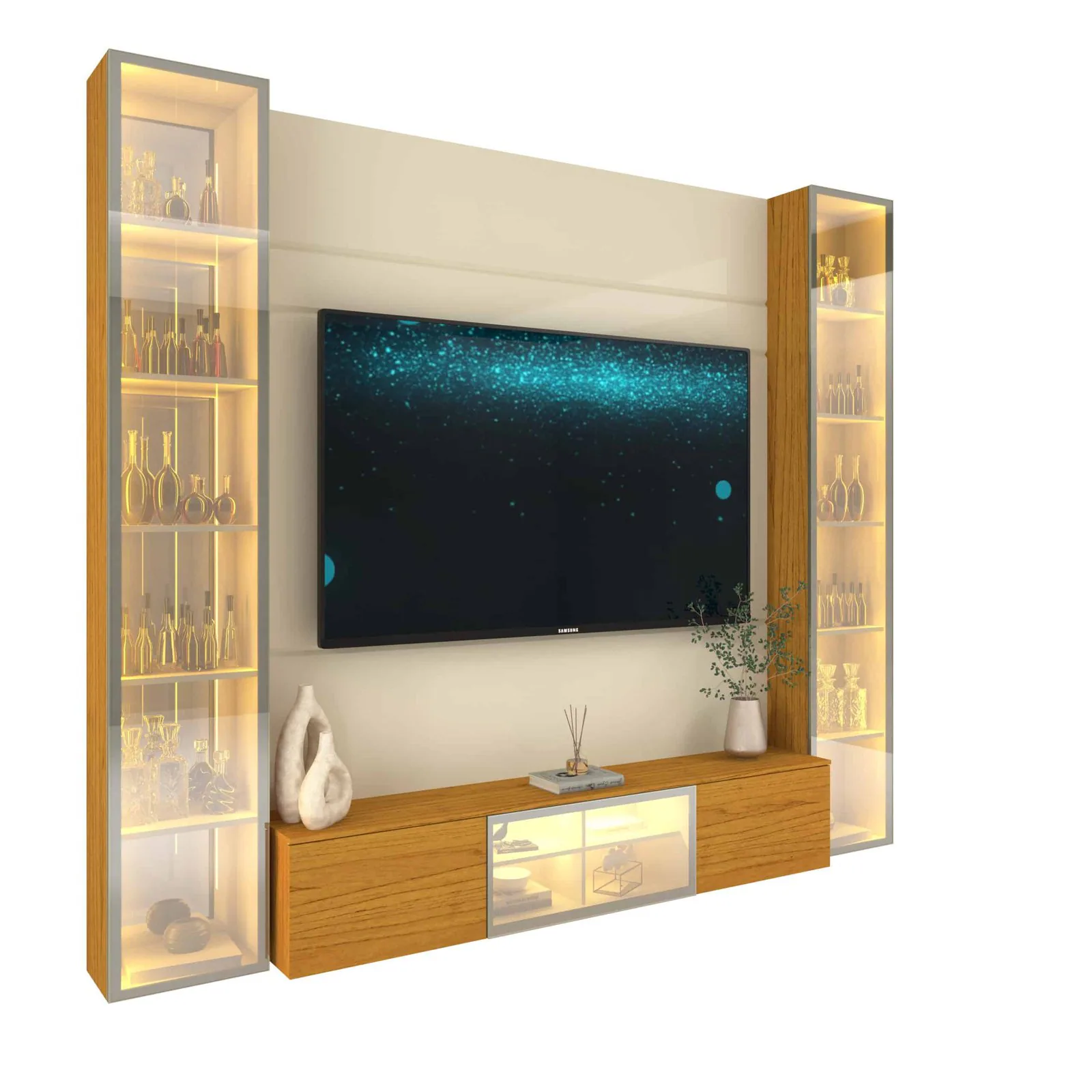 Home Suspenso até 85″ Luminare Reflecta com Duas Torres 230 Off White/Naturale – GELIUS