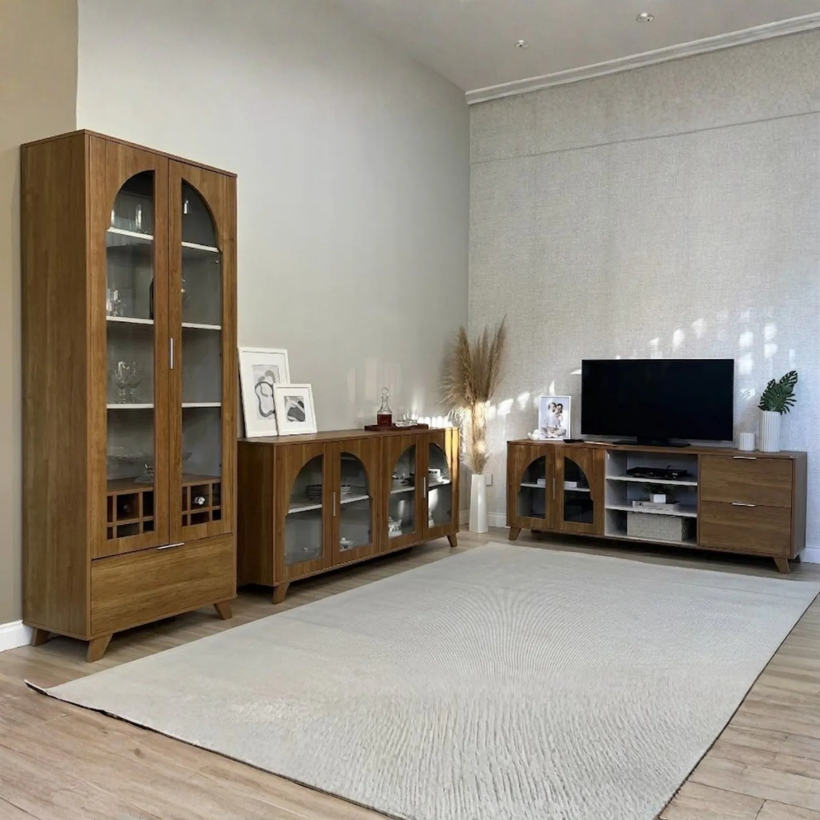 Conjunto Murano (Buffet, Cristaleira e Rack) Cinamomo/Off White – ARTELY
