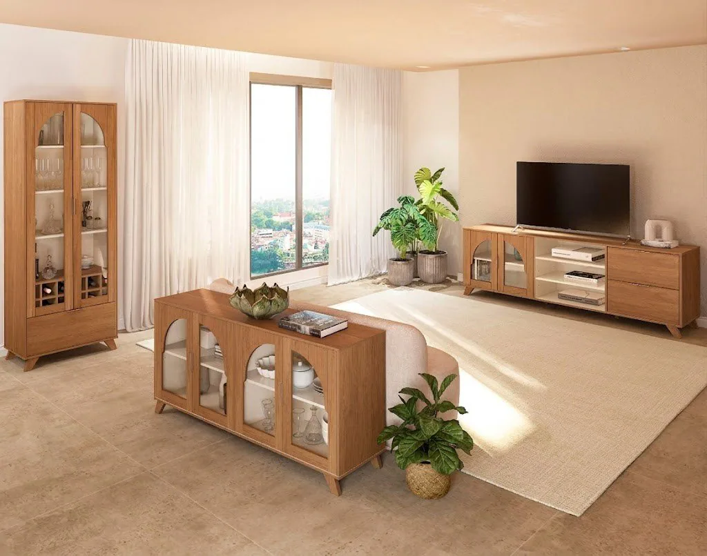 Conjunto Murano (Buffet, Cristaleira e Rack) Cinamomo/Off White – ARTELY