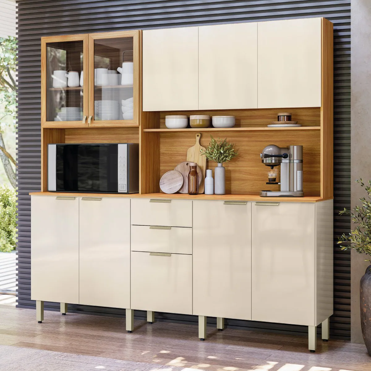 Kit Cozinha Amora 1,98 m Cinamon Touch/Off White – DEMÓBILE