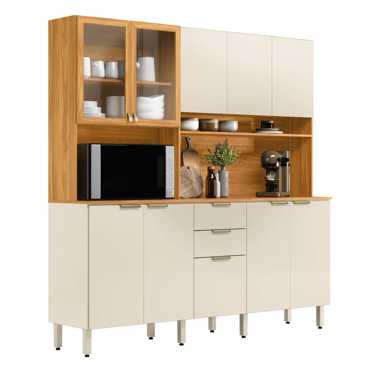 Kit Cozinha Amora 1,98 m Cinamon Touch/Off White – DEMÓBILE