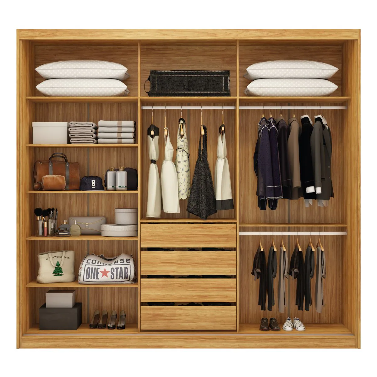 Guarda-Roupa 3 Portas Dalila 2,35 m (Com Espelho) Cinamon Touch/Off White – DEMÓBILE