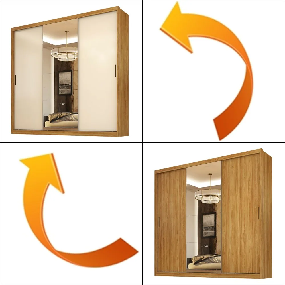 Guarda-Roupa 3 Portas Dalila 2,35 m (Com Espelho) Cinamon Touch/Off White – DEMÓBILE