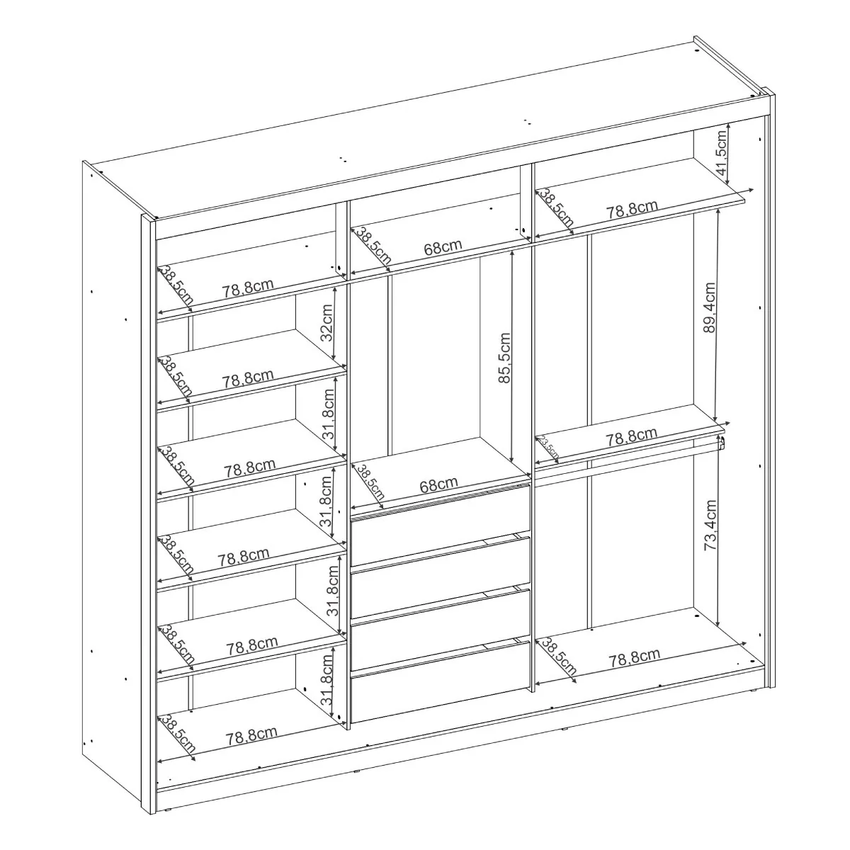 Guarda-Roupa 3 Portas Dalila 2,35 m (Com Espelho) Cinamon Touch/Off White – DEMÓBILE