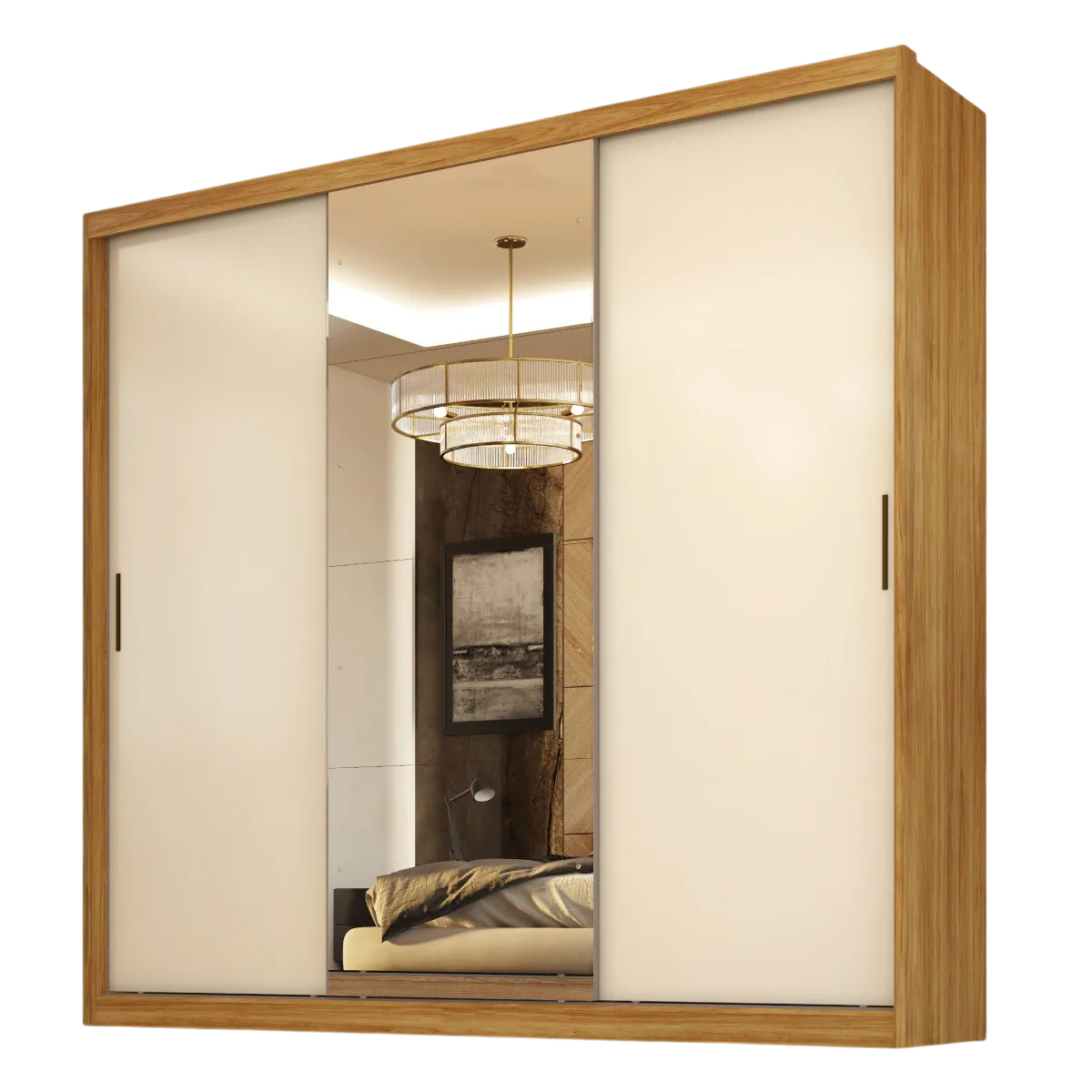 Guarda-Roupa 3 Portas Dalila 2,35 m (Com Espelho) Cinamon Touch/Off White – DEMÓBILE