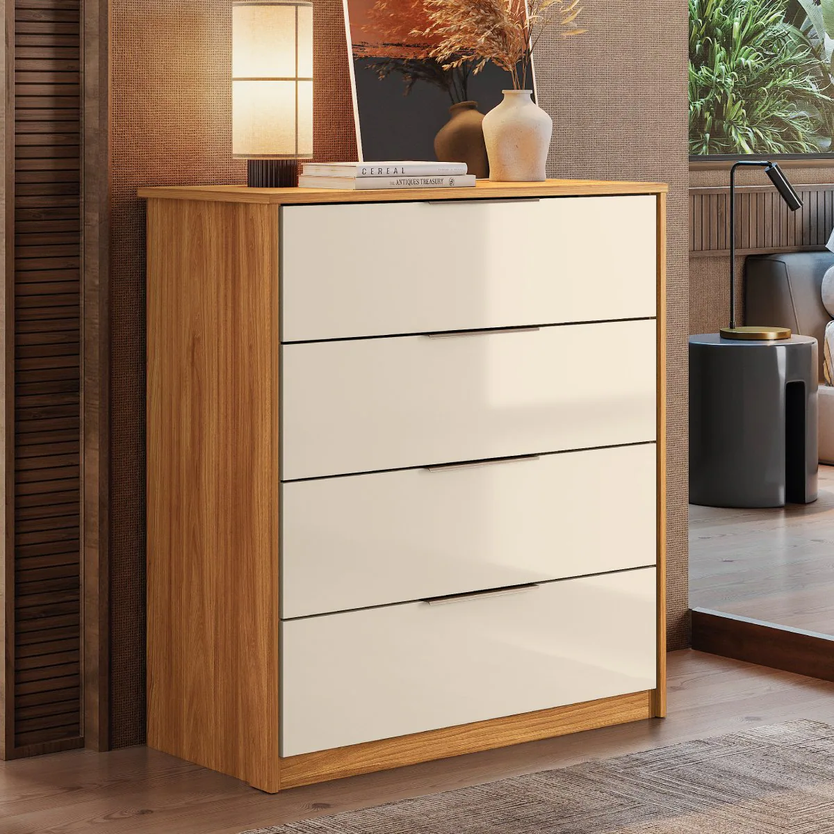 Cômoda 4 Portas Alia Cinamon Touch/Off White – DEMÓBILE