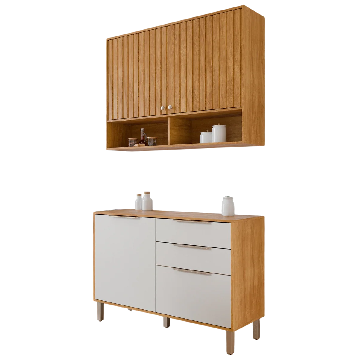 Armário Aéreo 2 Portas + Balcão Divina 1,20 m Cinamomo/Off White – MGM MÓVEIS