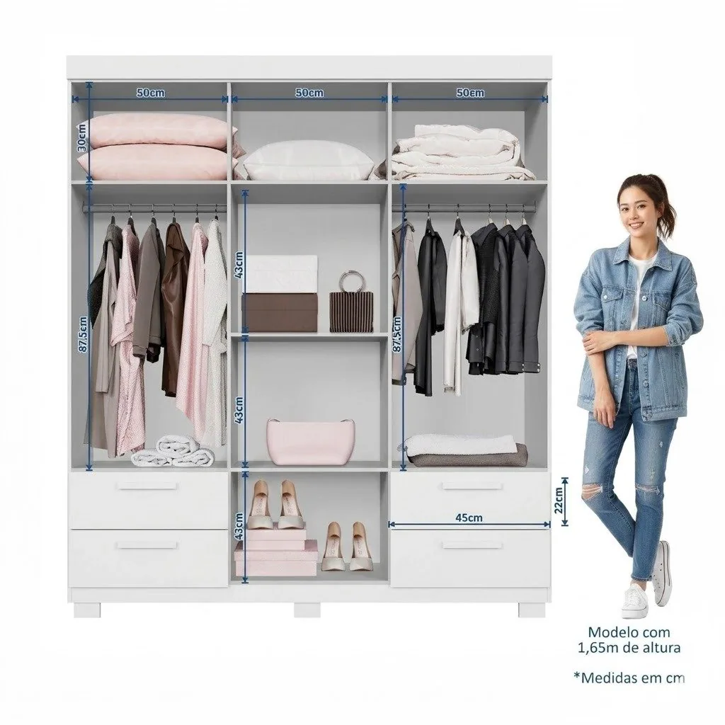 Guarda-Roupa 6 Portas Flórida 1,55 m Branco – GRUPO UAI