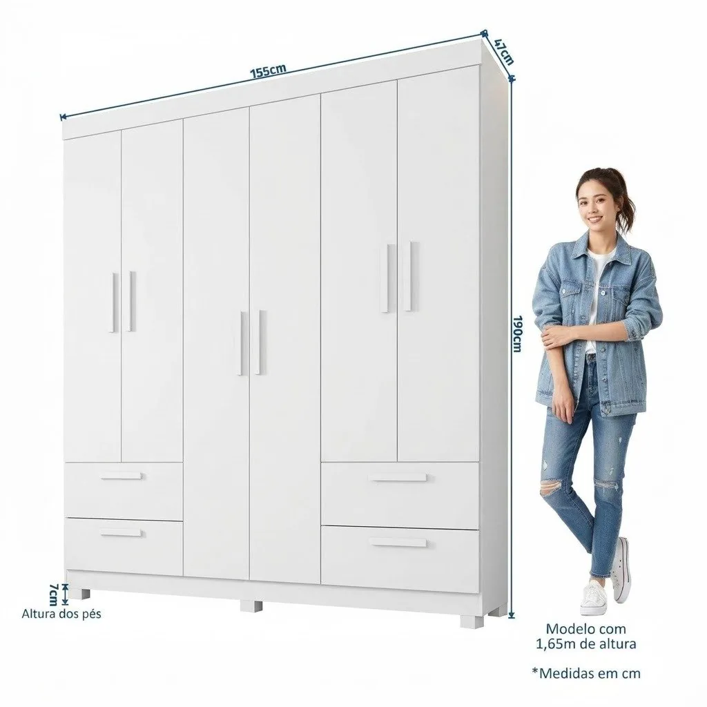 Guarda-Roupa 6 Portas Flórida 1,55 m Branco – GRUPO UAI