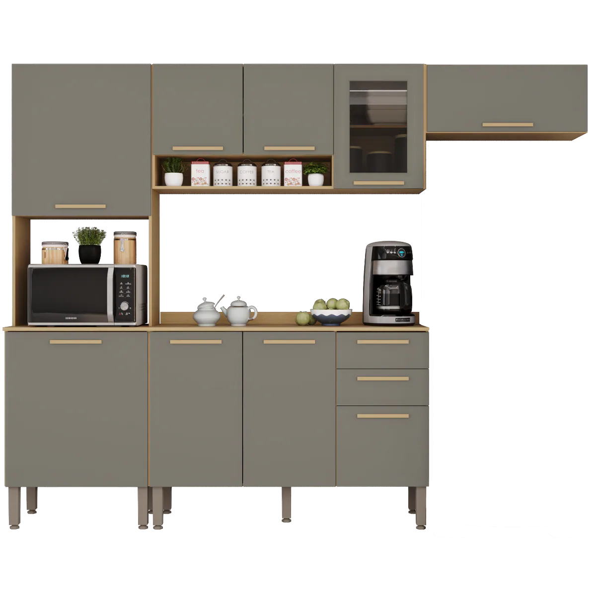 Cozinha Completa New Valência (Vidro fumê) Jequitibá/Granizo – SALLÊTO