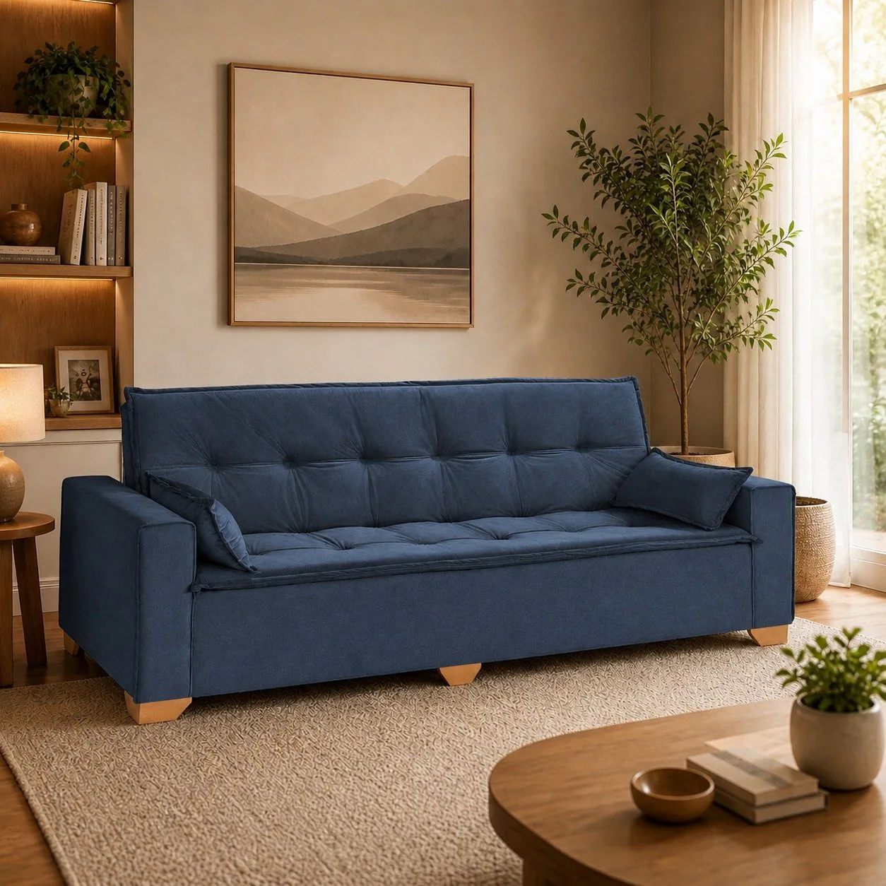 Sofá Cama Canadá 2,18 m Veludo Azul 185 – TOP ESTOFADOS